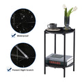 2 Layer End Table With Whole Marble Tabletop, Round Coffee Table With Black Metal Frame For Bedroom Living Room Office Black,1 Piece Black Metal