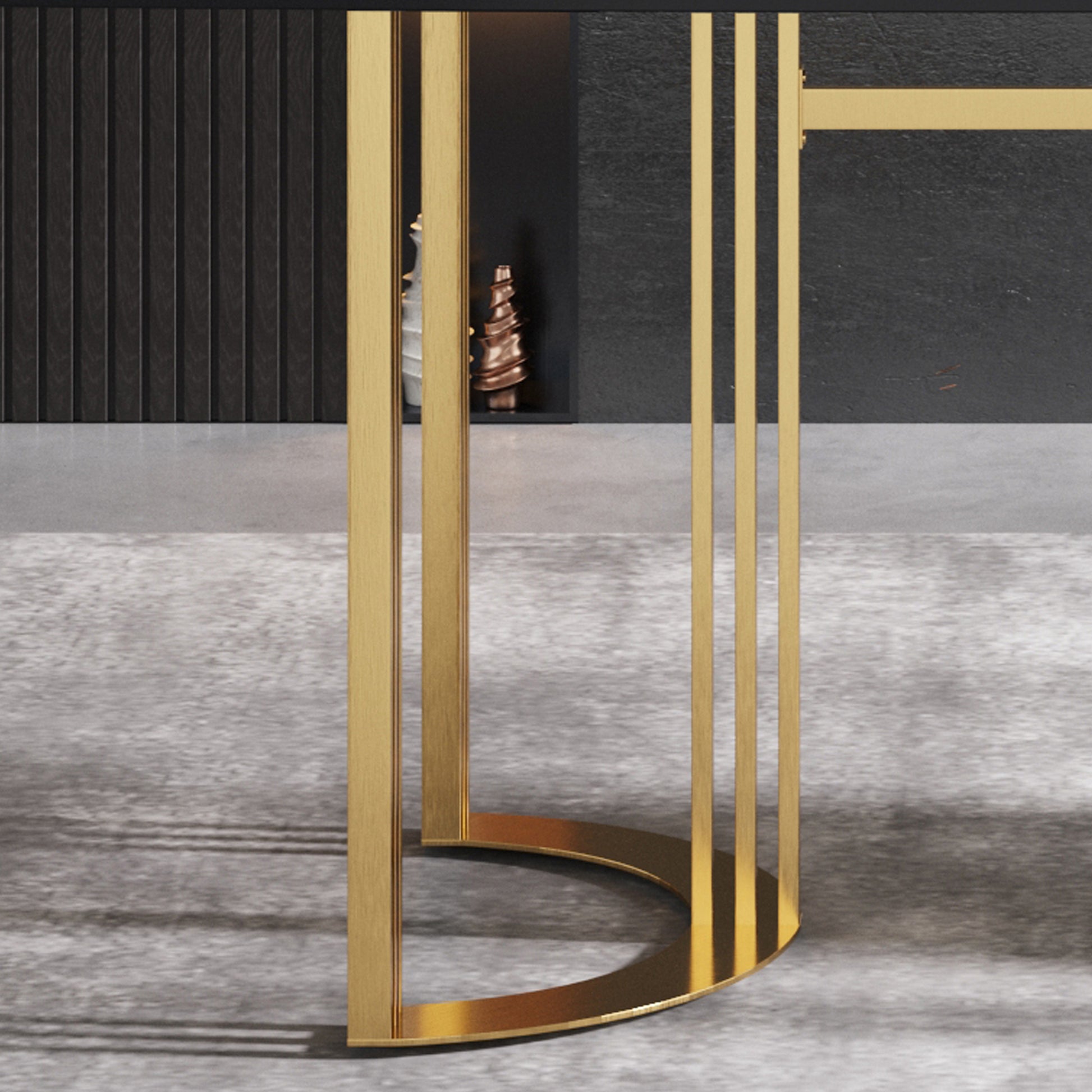 70.87"Modern Artificial Stone Black Curved Golden Metal Leg Dining Table Can Accommodate 6 8 People Black Metal Sintered Stone