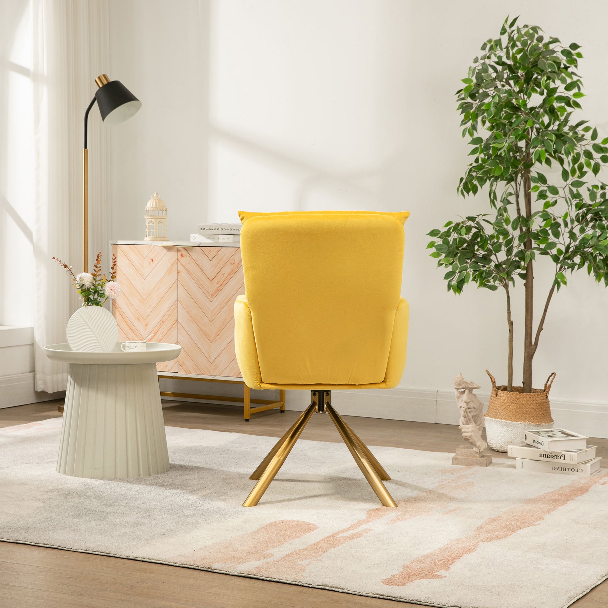 Yellow Velvet Contemporary High Back Upholstered Swivel Accent Chair Yellow Office Modern Foam Velvet