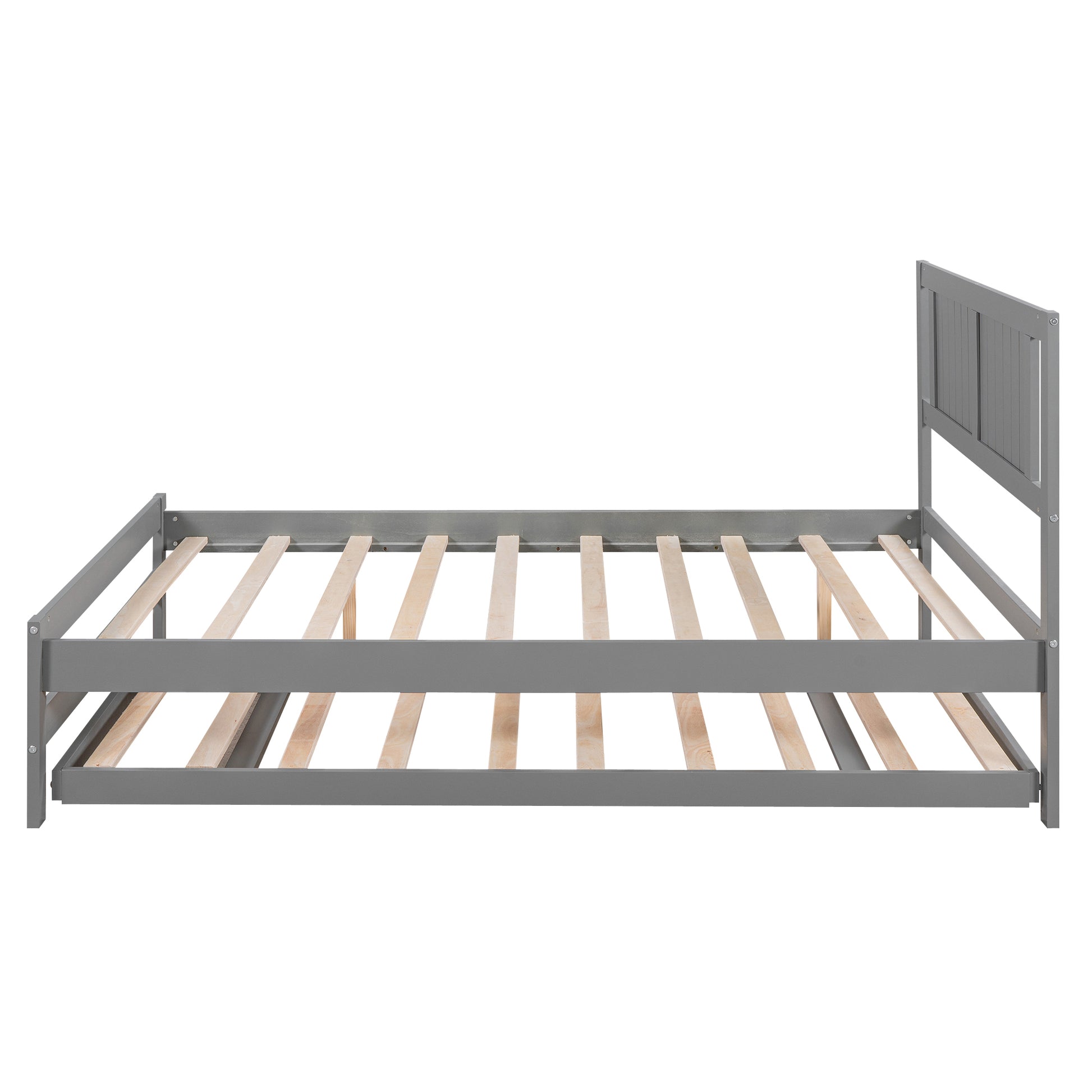 Full Size Platform Bed With Adjustable Trundle,Gray Old Sku:Sm000248Aae Gray Pine