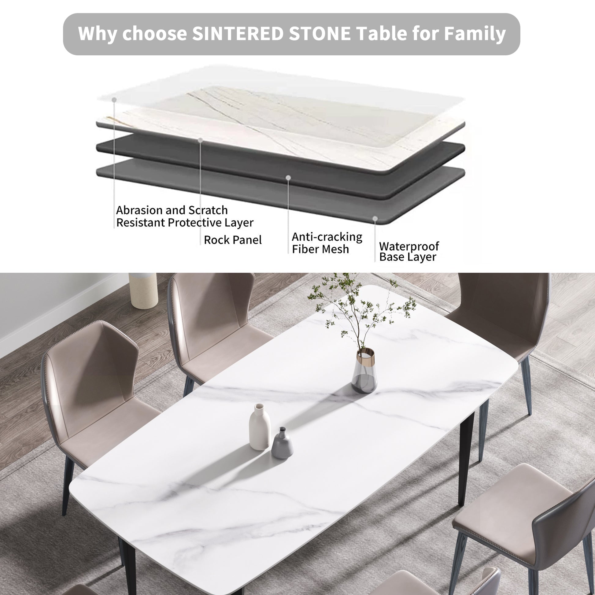 70.87"Modern Artificial Stone White Curved Black Metal Leg Dining Table Can Accommodate 6 8 People White Metal Sintered Stone