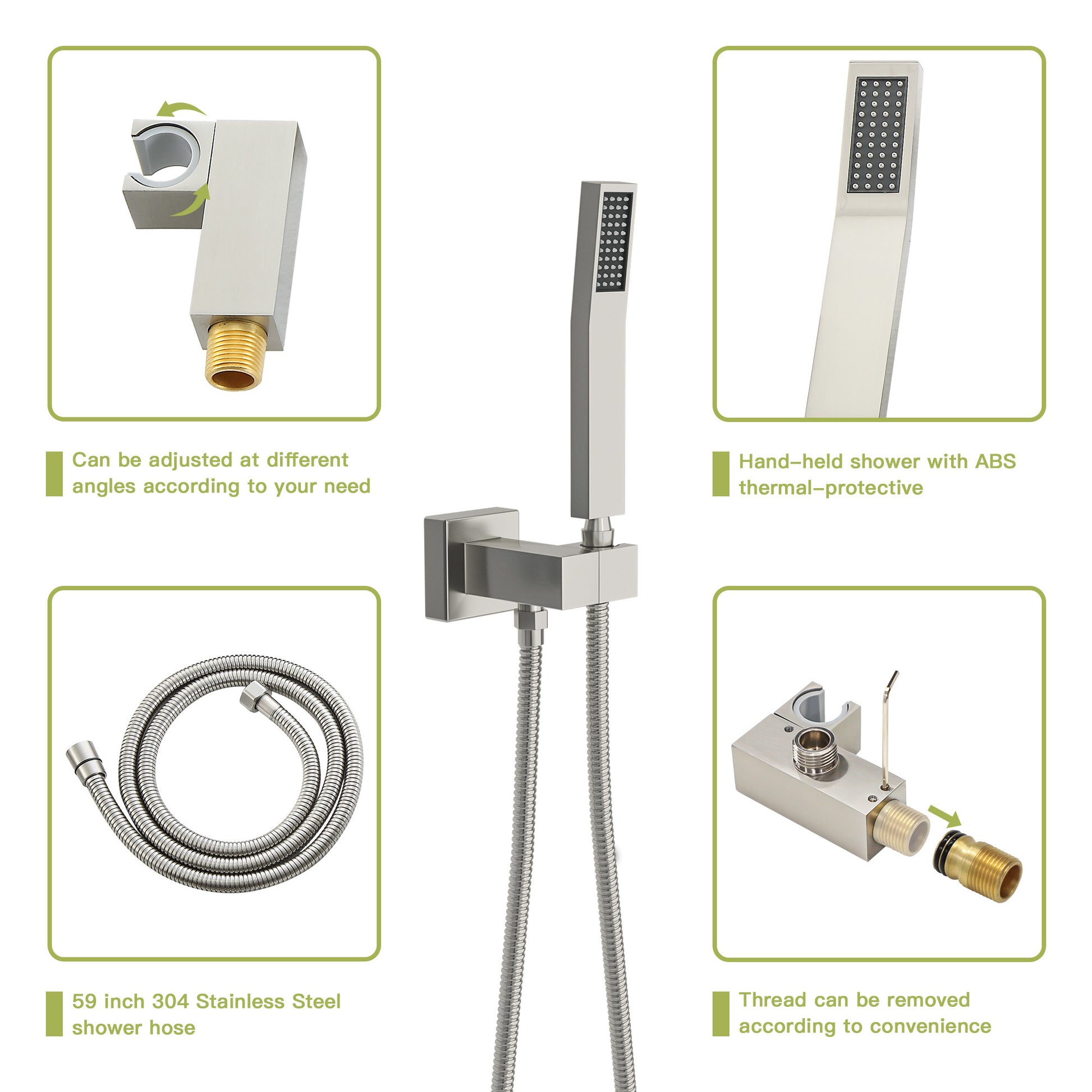 Shower System With Waterfall Tub Spout,16 Inch Ceiling Mount Square Shower System With Rough In Valve, Brushed Nickel Brushed Nickel Stainless Steel