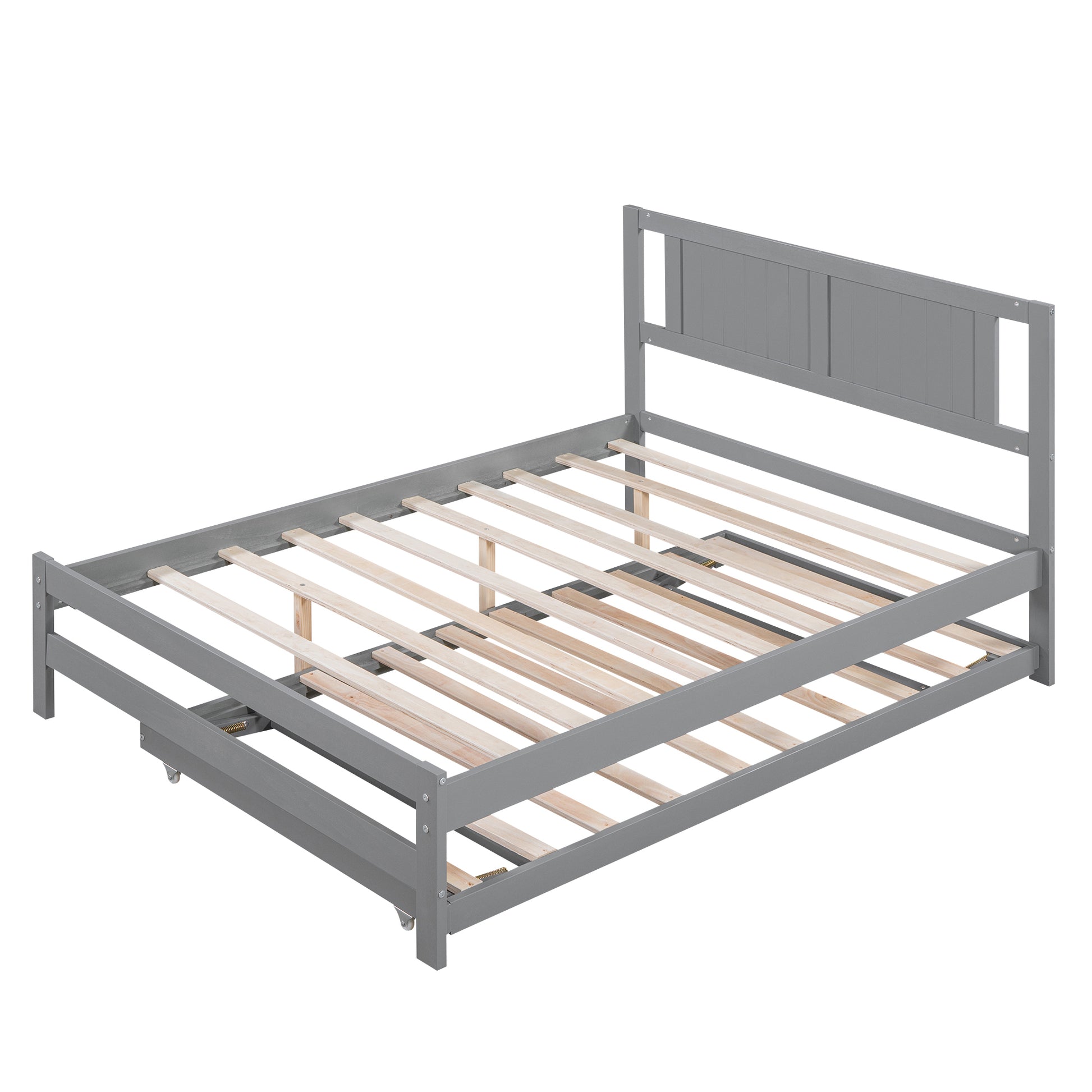 Full Size Platform Bed With Adjustable Trundle,Gray Old Sku:Sm000248Aae Gray Pine