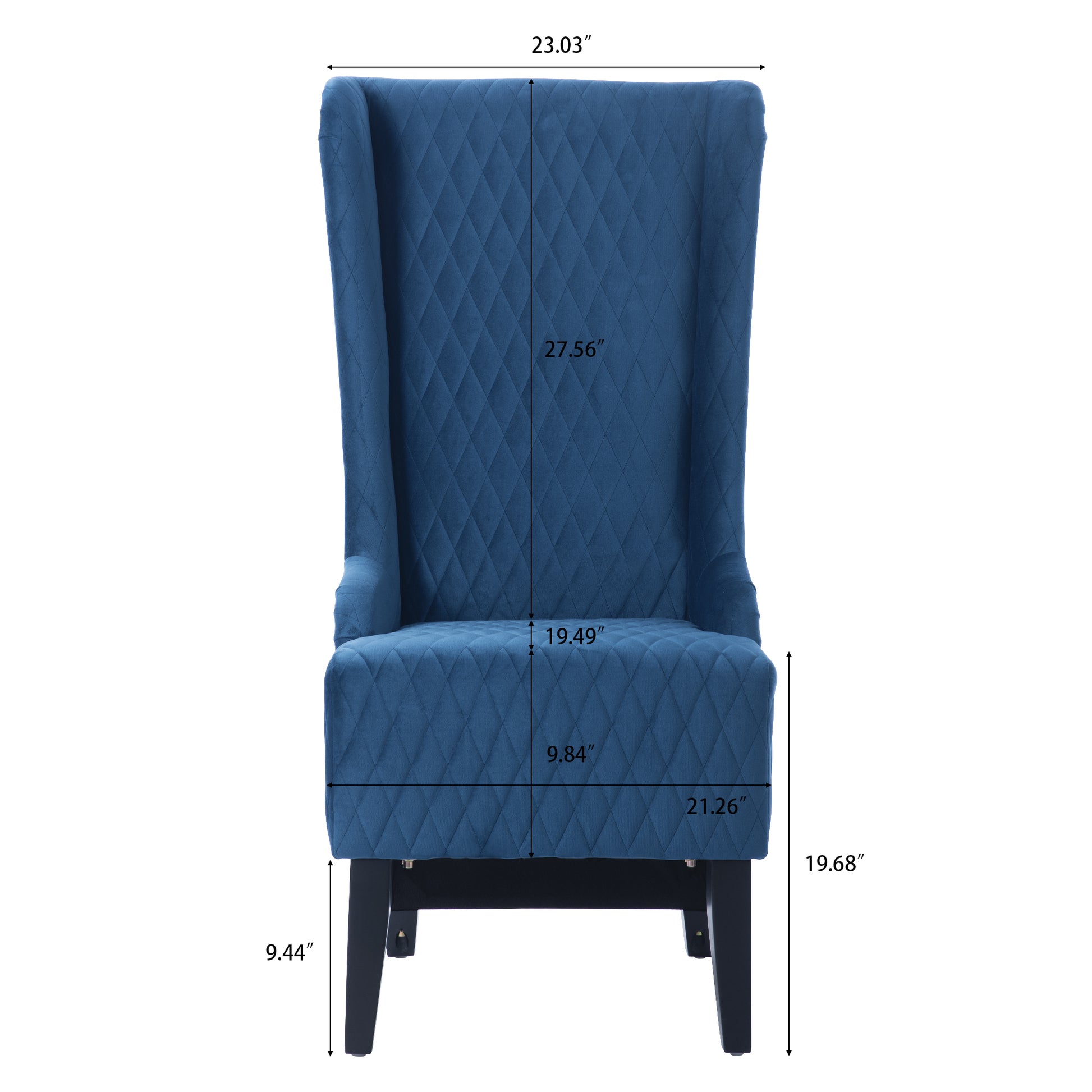 23.03''Wide High Back Velvet Accent Chair, Comfy High Wingback Chair, Living Room Chair With Soft Padded & Wooden Legs, Modern Side Chair For Living Room, Bedroom, Blue Blue Foam Fabric