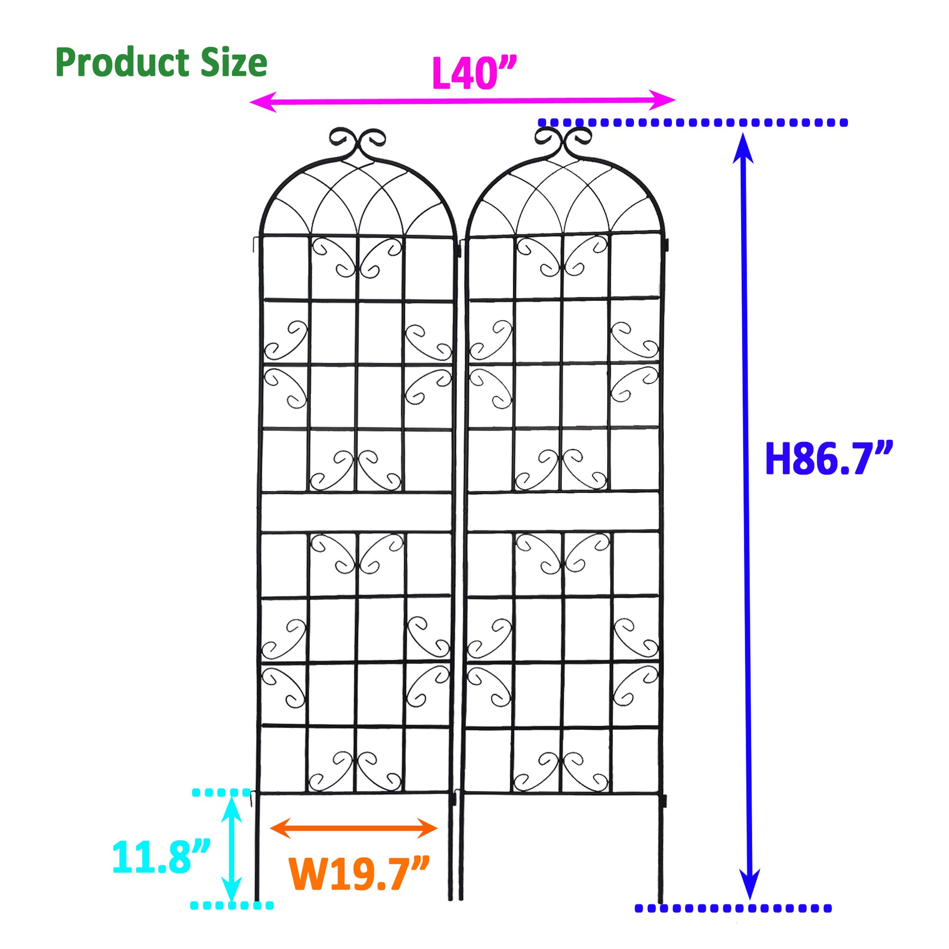 2 Pack Metal Garden Trellis 86.7" X 19.7" Rustproof Trellis For Climbing Plants Outdoor Flower Support Black Black Iron