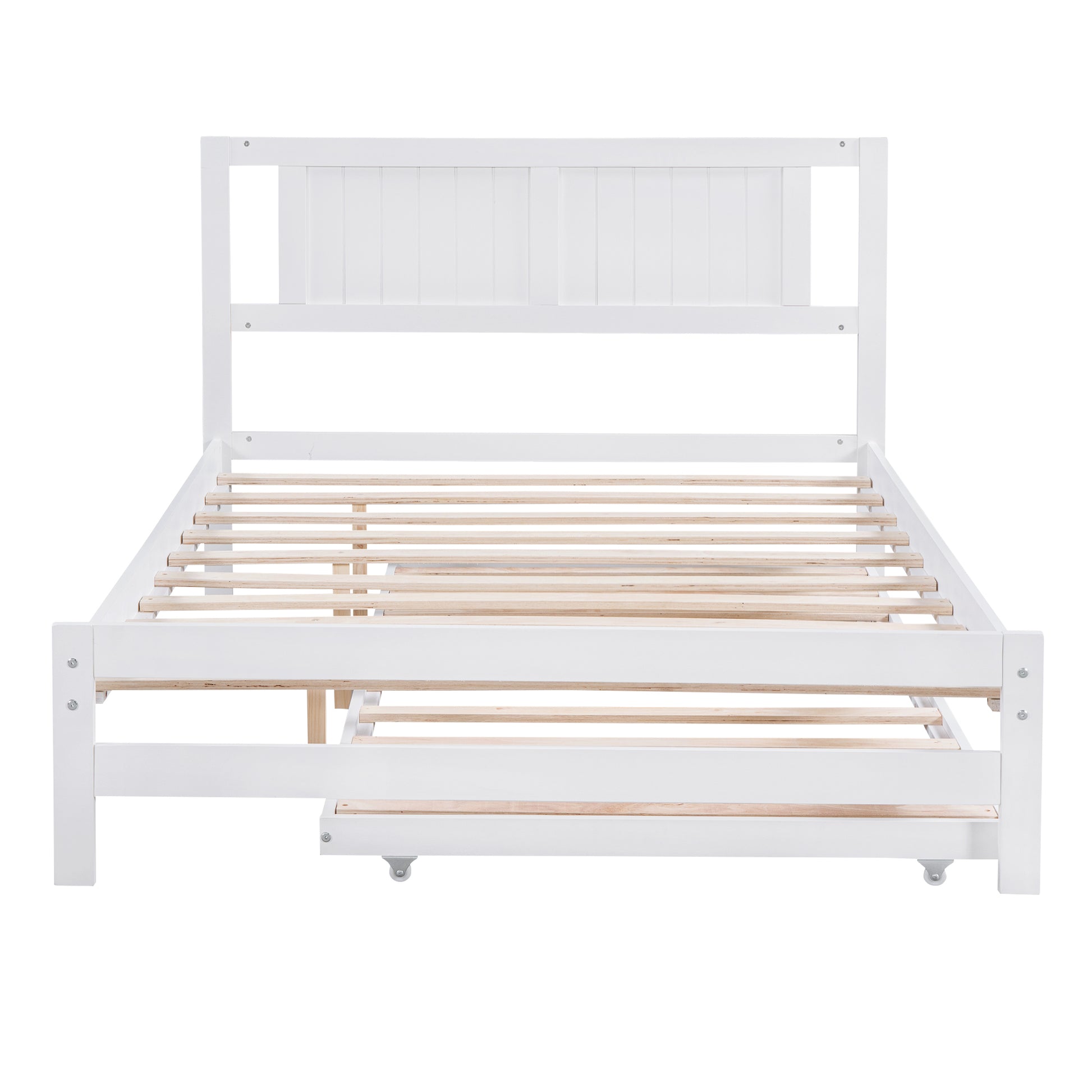 Full Size Platform Bed With Adjustable Trundle,White Old Sku:Sm000248Aak White Pine