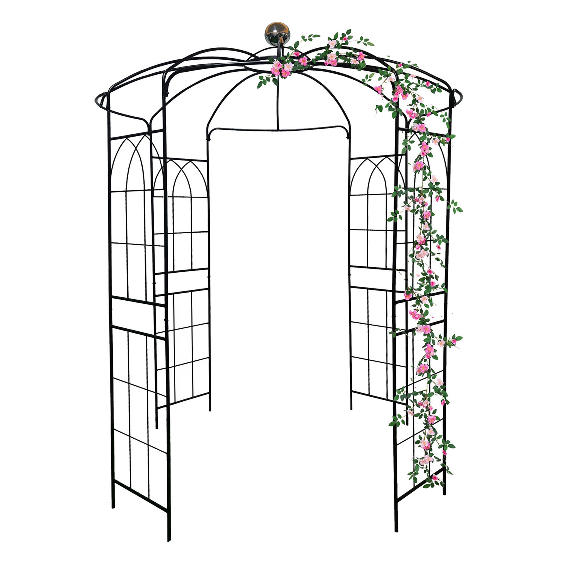 Metal Garden Arch Iron Garden Arbors Gazebo Dia81.3'' X 114.2'' High Birdcage Shape Pergola Pavilion For Wedding Ceremonyoutdoor Black Black Iron