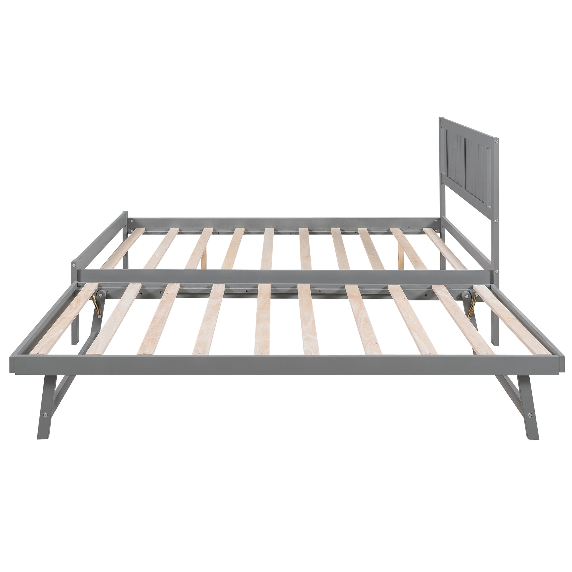 Full Size Platform Bed With Adjustable Trundle,Gray Old Sku:Sm000248Aae Gray Pine