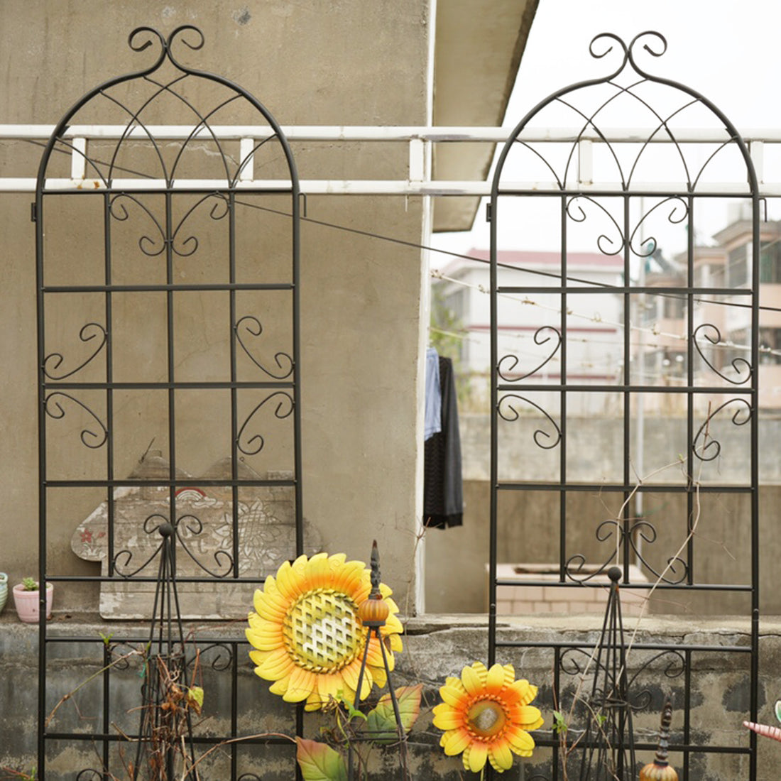 2 Pack Metal Garden Trellis 86.7" X 19.7" Rustproof Trellis For Climbing Plants Outdoor Flower Support Black Black Iron