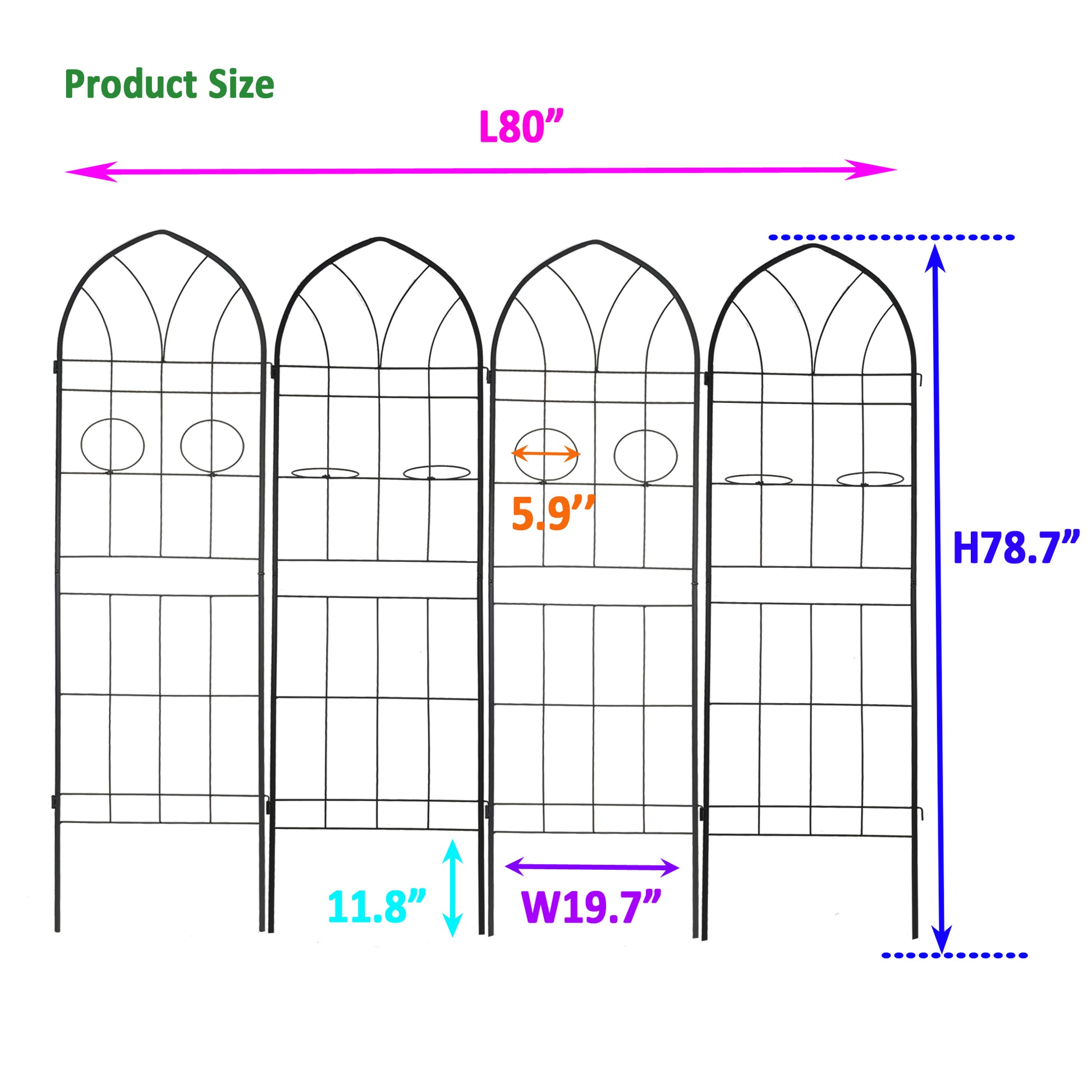 4 Pack Metal Garden Trellis 78.7" X 19.7" Rustproof Trellis For Climbing Plants Outdoor Flower Support Black Black Iron