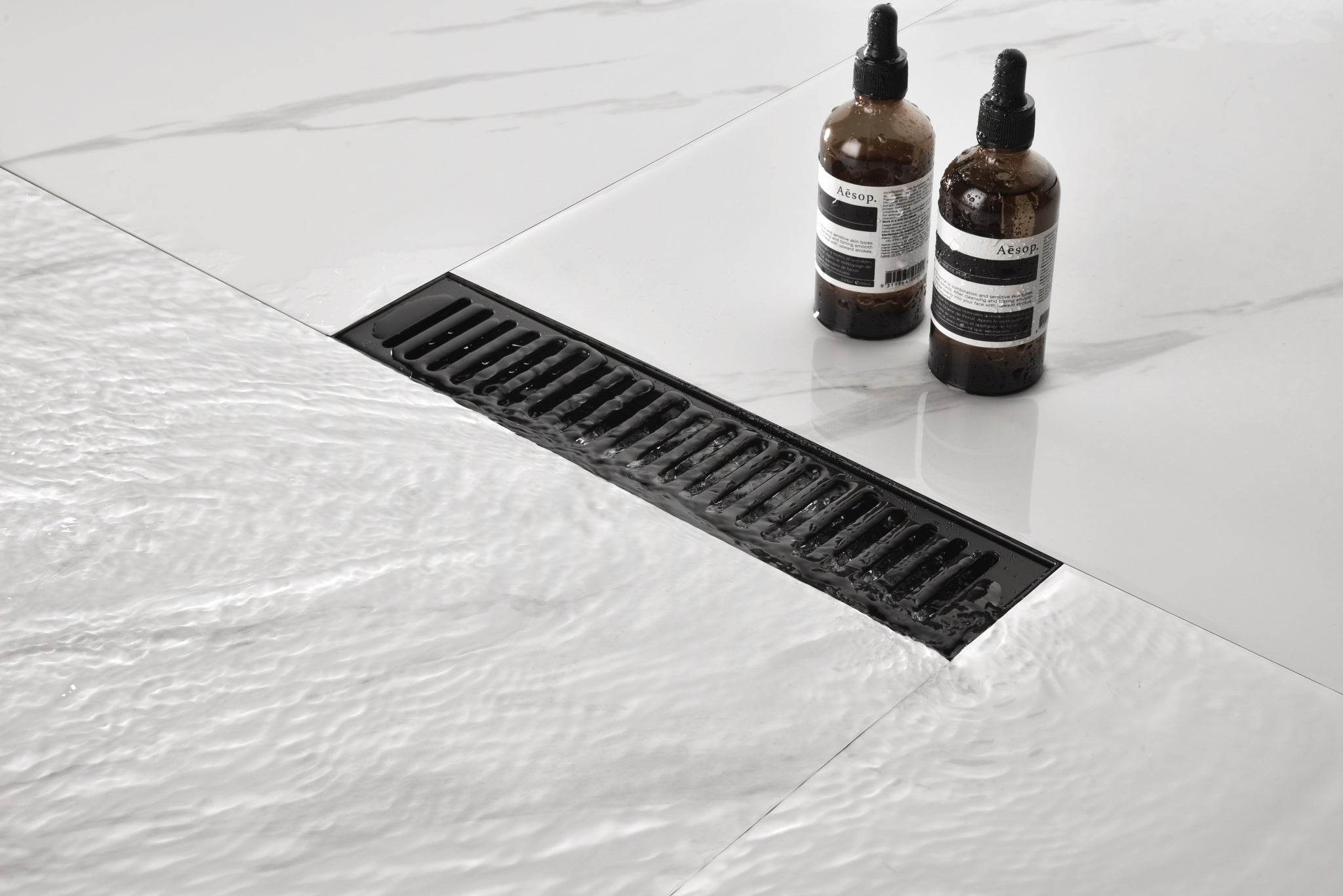 12 Inches Linear Shower Drain With Removable Quadrato Pattern Grate, 304 Stainless Shower Drain Included Hair Strainer And Leveling Feet Matte Black Stainless Steel