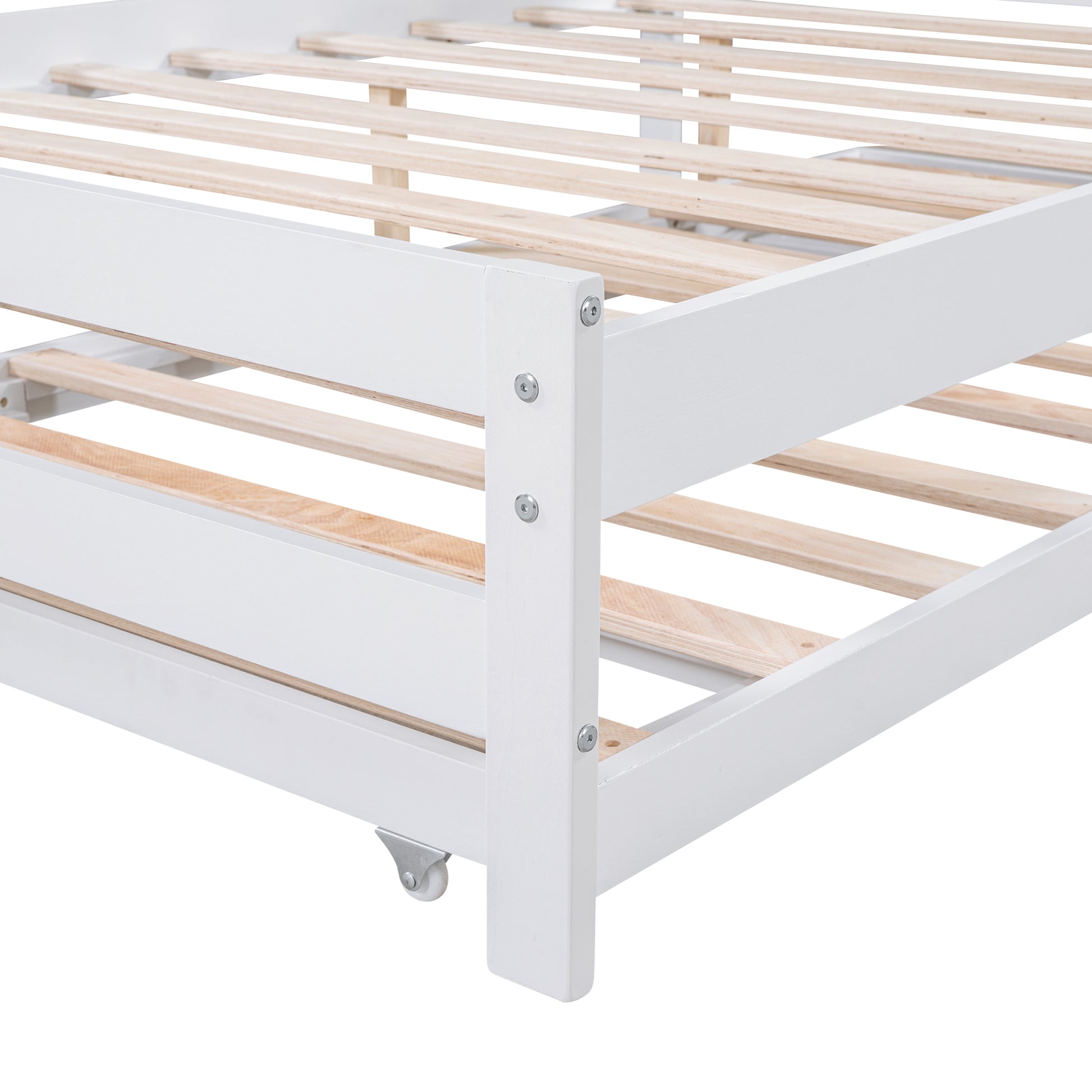 Full Size Platform Bed With Adjustable Trundle,White Old Sku:Sm000248Aak White Pine