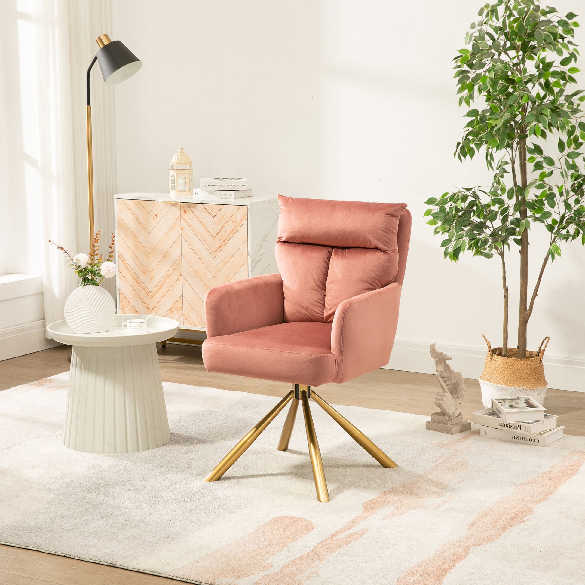 Pink Velvet Contemporary High Back Upholstered Swivel Accent Chair Pink Office Modern Foam Velvet