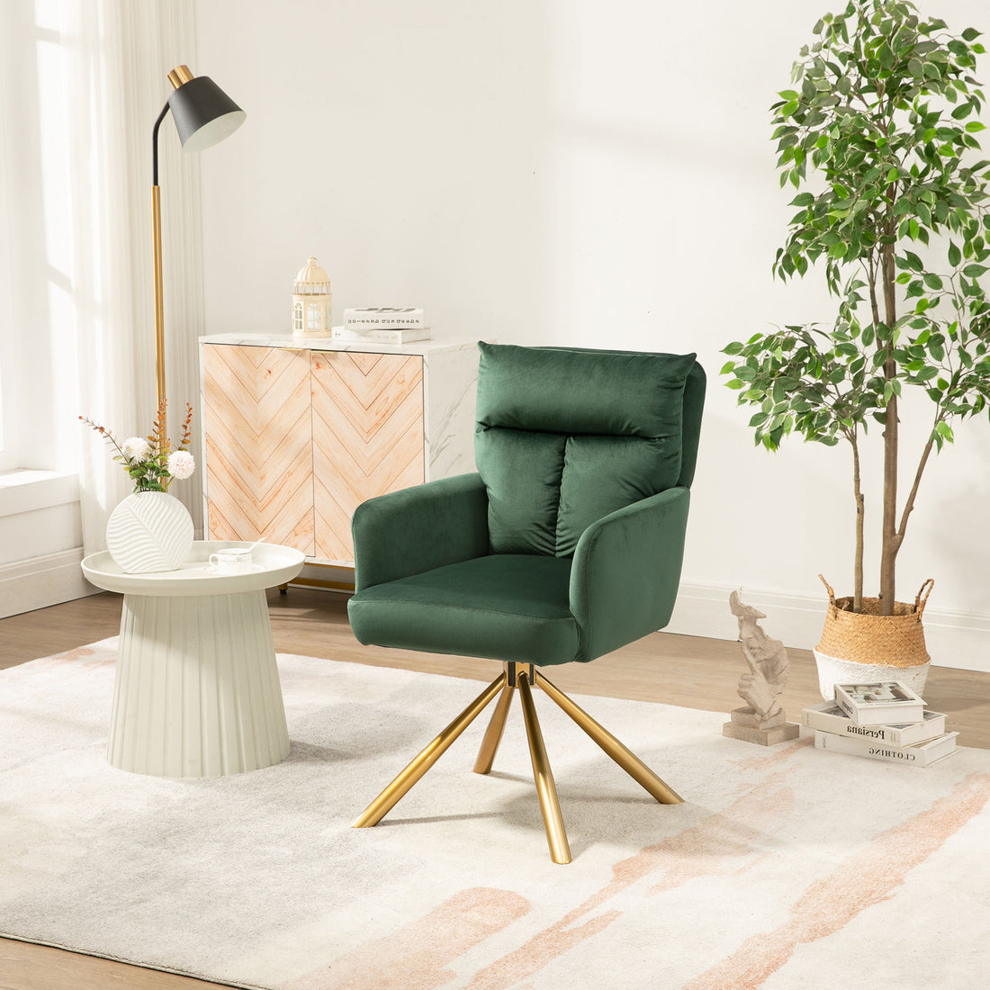 Green Velvet Contemporary High Back Upholstered Swivel Accent Chair Green Office Modern Foam Velvet