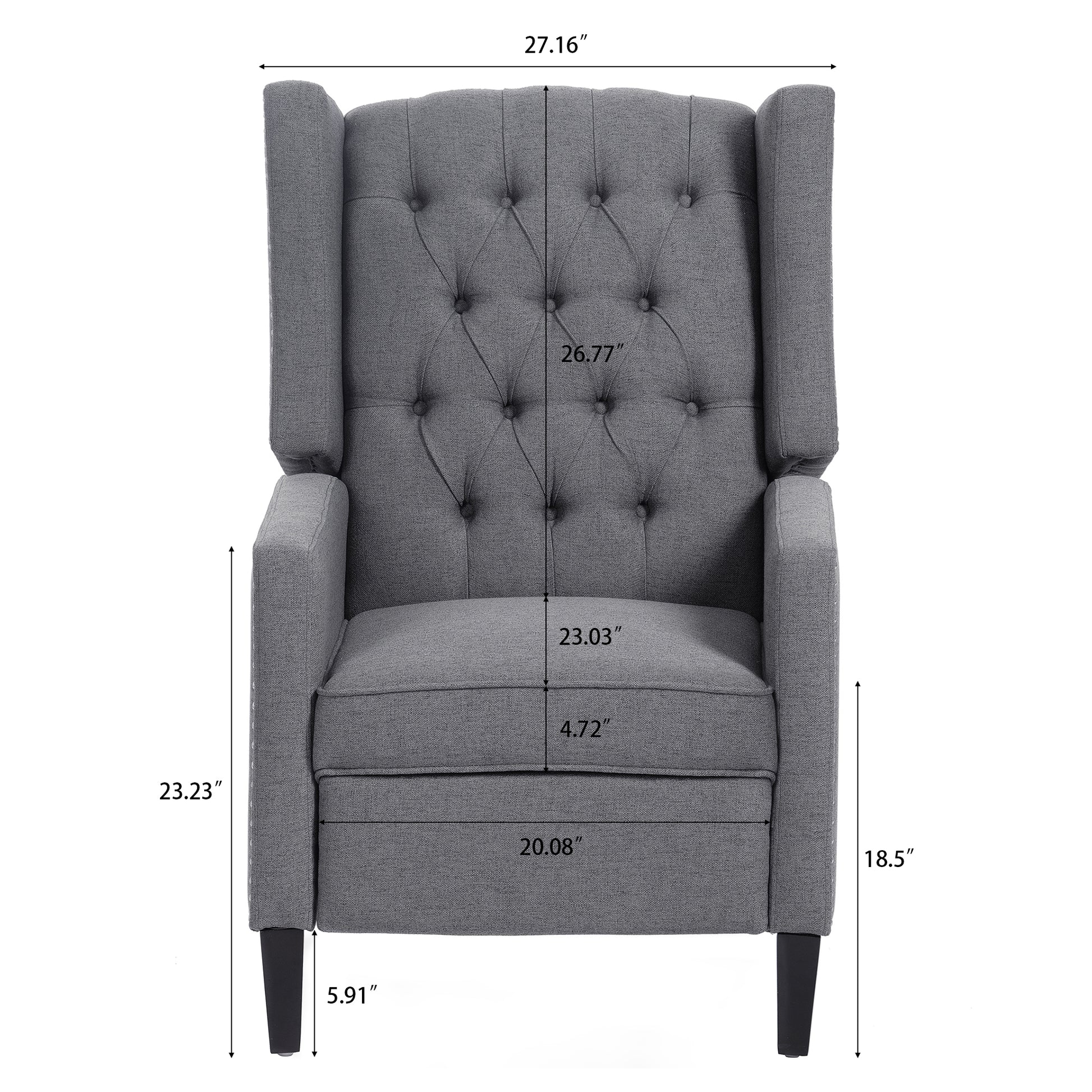 27.16" Wide Manual Wing Chair Recliner Grey Fabric