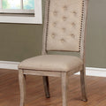 Natural Rustic Tone Set Of 2 Dining Chairs Beige Fabric Tufted Back Chairs Trim Upholstered Seat Glam Transitional Natural Dining Room Contemporary,Mid Century Modern,Modern,Transitional Dining Chairs Rubberwood Tufted Back Solid Wood