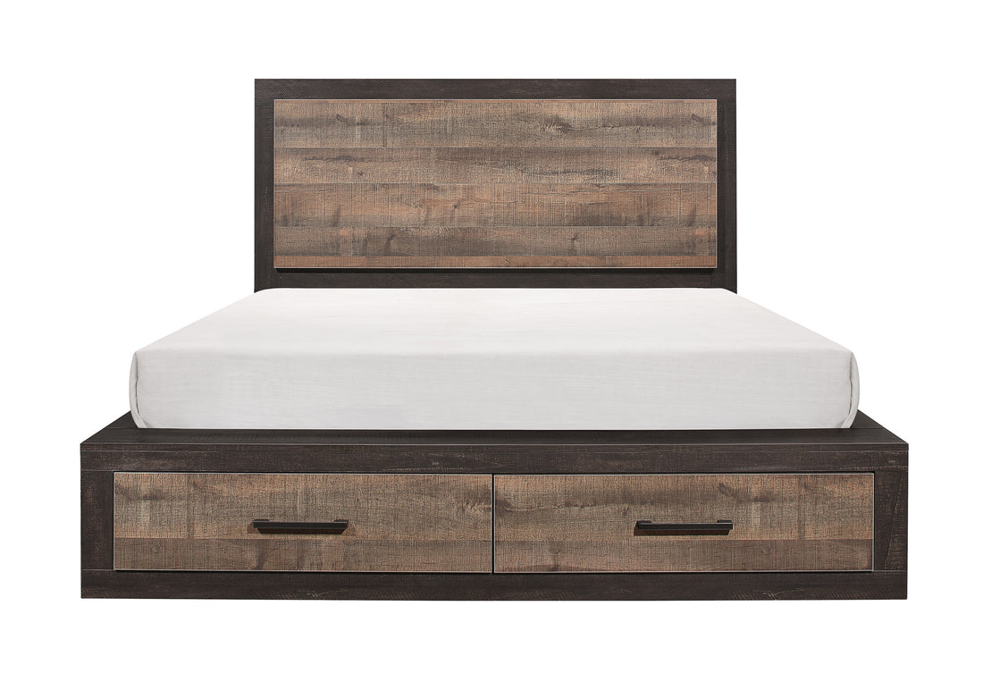 Contemporary Style Footboard Storage Queen Bed 1Pc Natural Wood Grain Look Drawers Two Tone Finish Stylish Bedroom Furniture Box Spring Not Required Queen Multicolor Wood Bedroom Contemporary Solid Wood