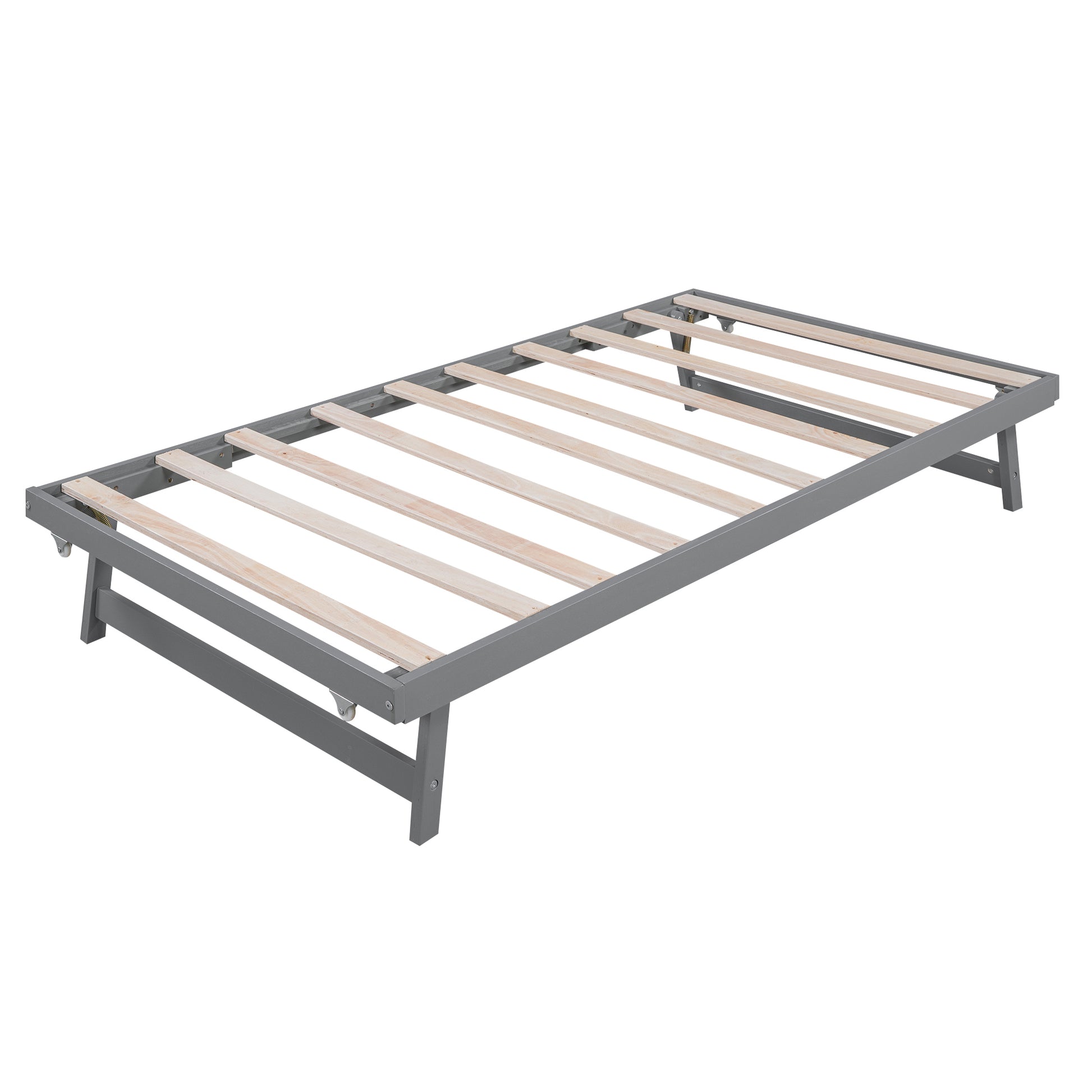 Full Size Platform Bed With Adjustable Trundle,Gray Old Sku:Sm000248Aae Gray Pine