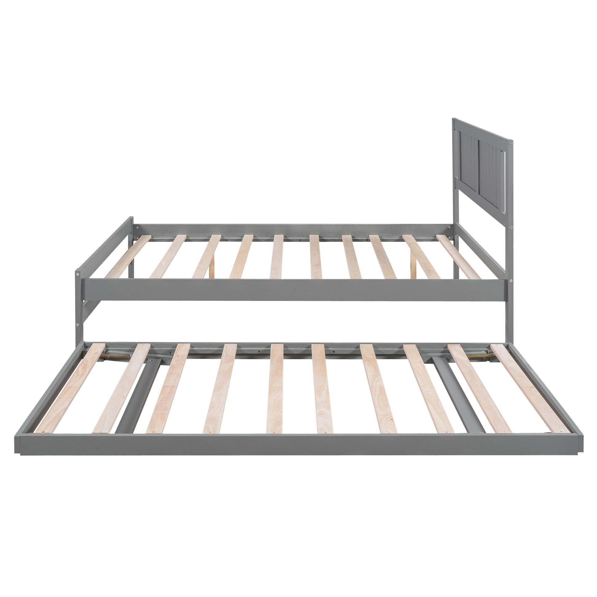 Full Size Platform Bed With Adjustable Trundle,Gray Old Sku:Sm000248Aae Gray Pine