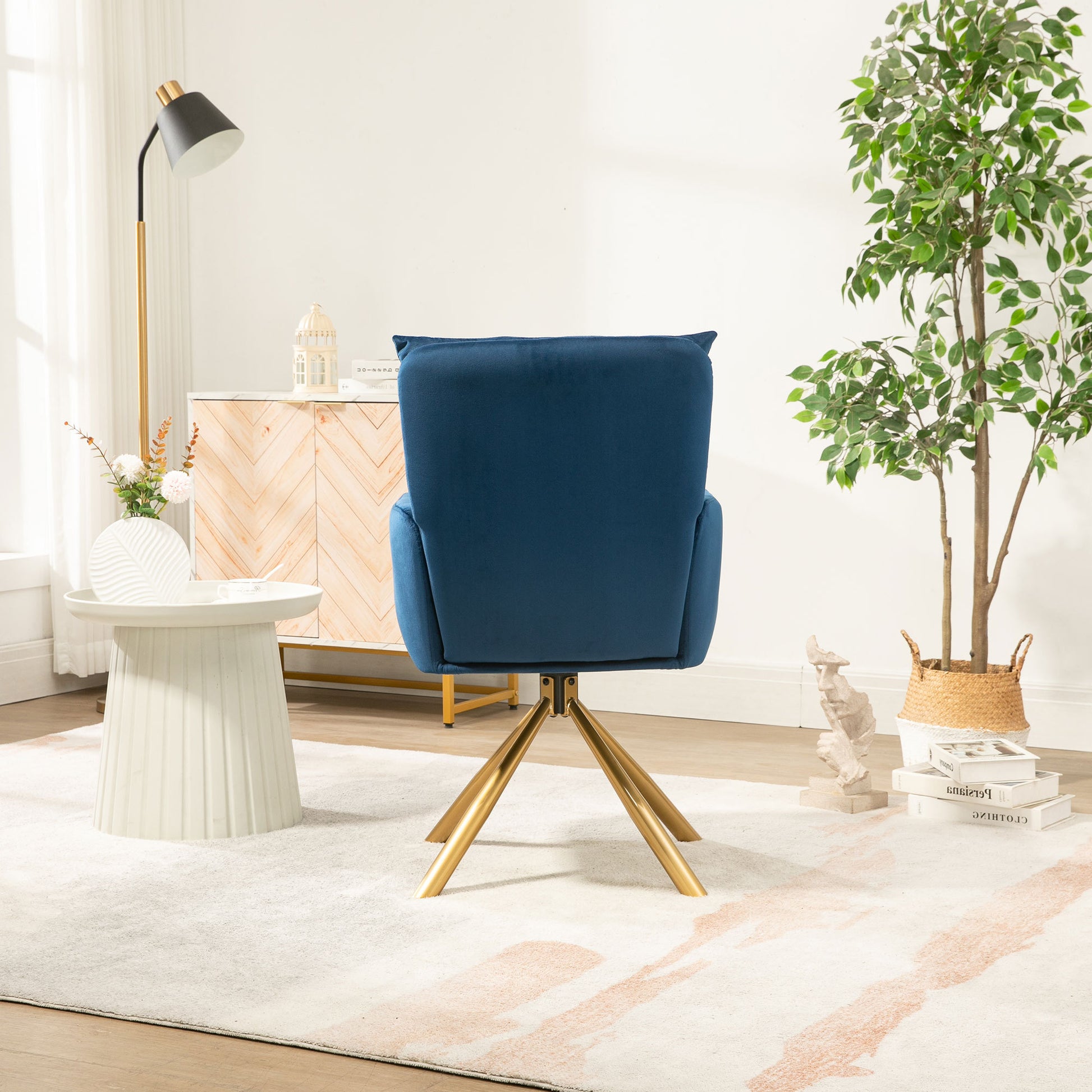 Dark Blue Velvet Contemporary High Back Upholstered Swivel Accent Chair Dark Blue Office Modern Foam Velvet