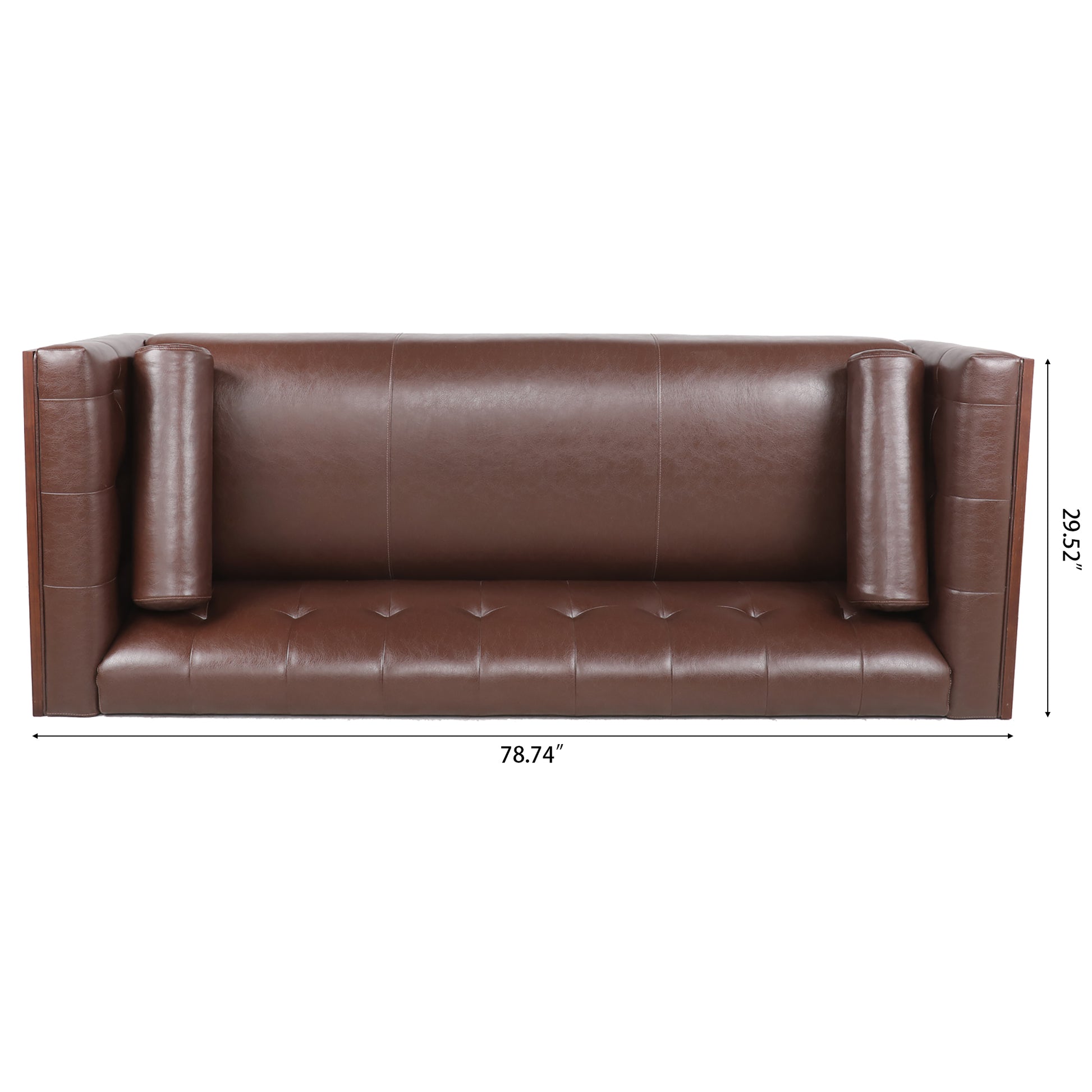 78.74" Wooden Decorated Arm 3 Seater Sofa Dark Brown Pu Pu