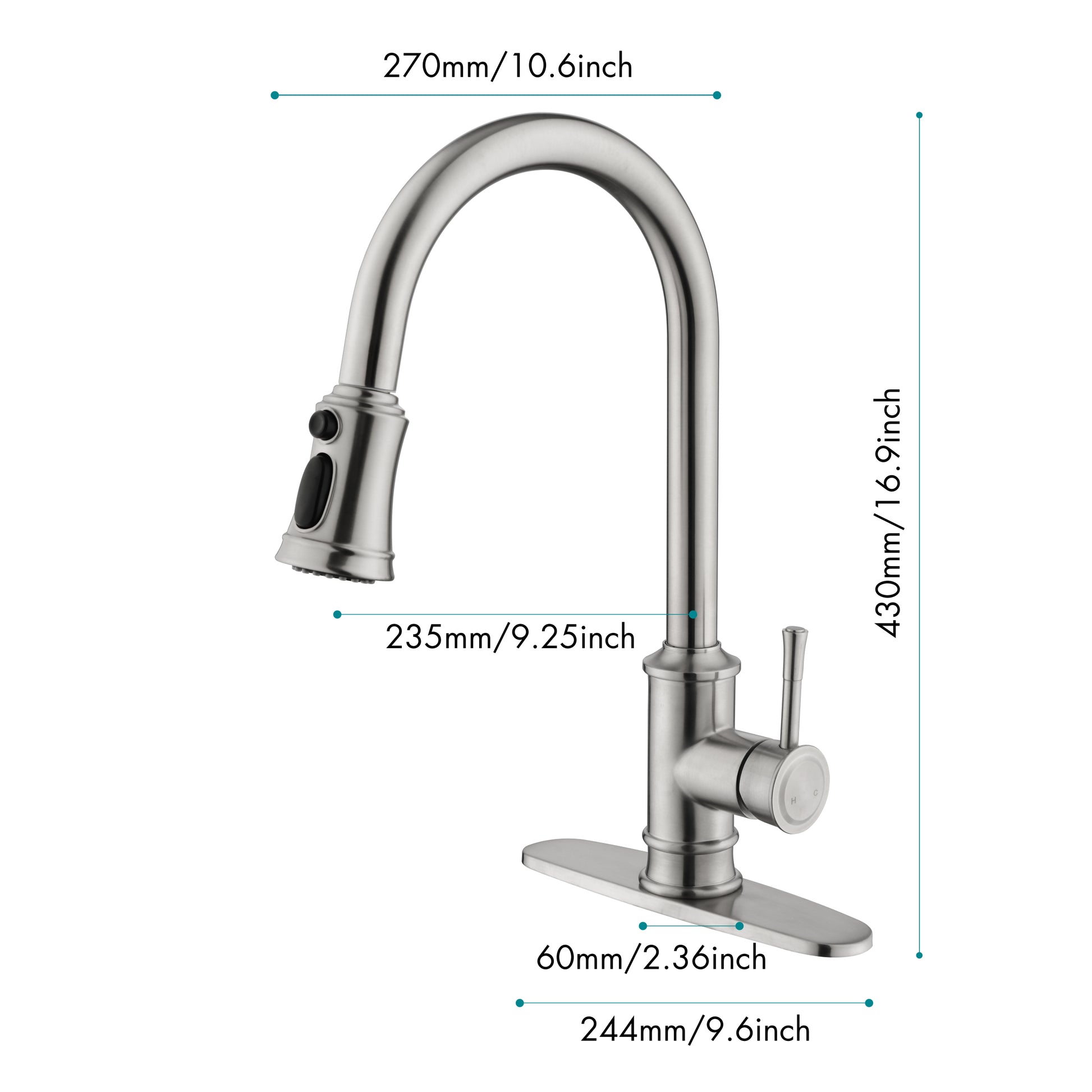 Single Handle High Arc Brushed Nickel Pull Out Kitchen Faucet,Single Level Stainless Steel Kitchen Sink Faucets With Pull Down Sprayer Brushed Nickel Stainless Steel