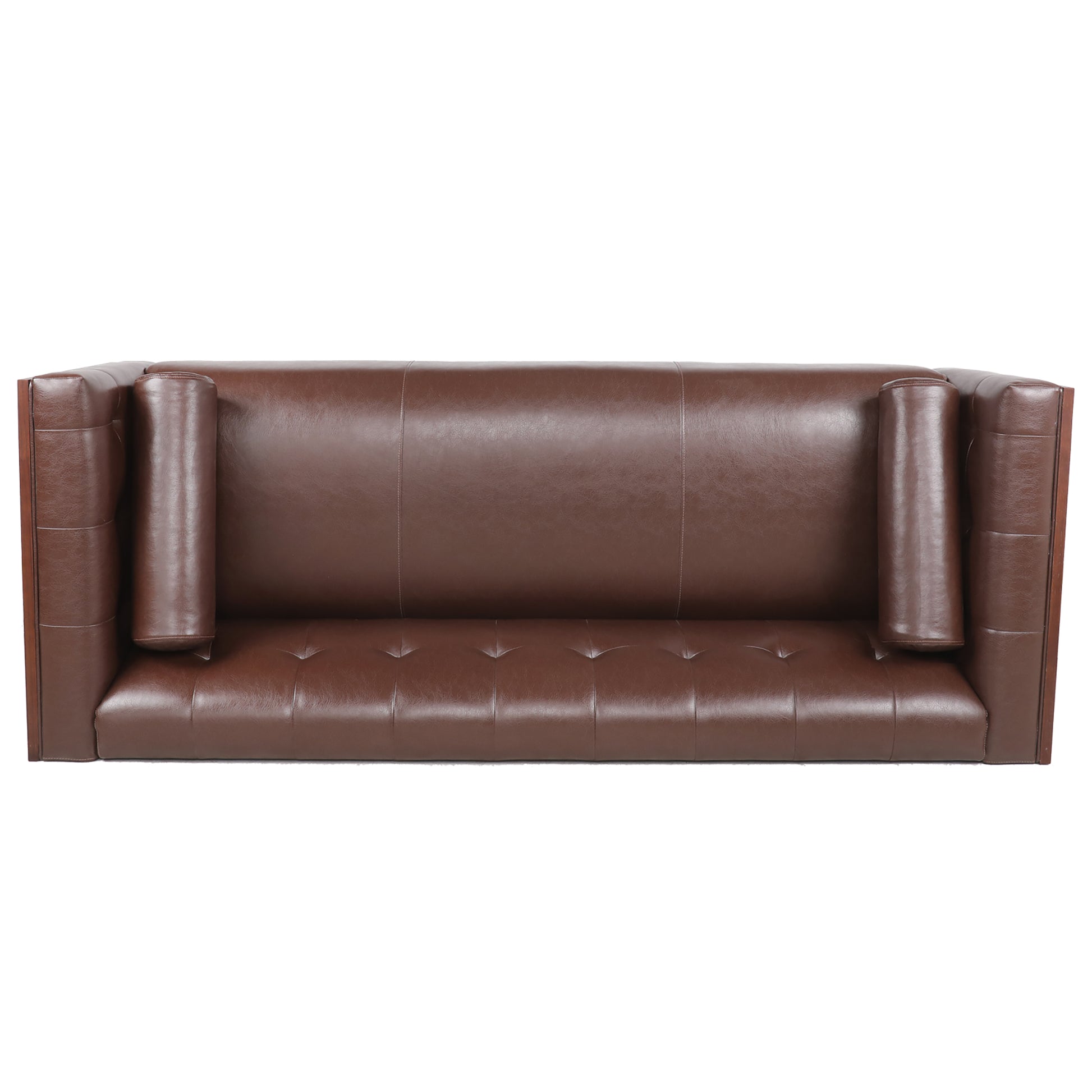 78.74" Wooden Decorated Arm 3 Seater Sofa Dark Brown Pu Pu