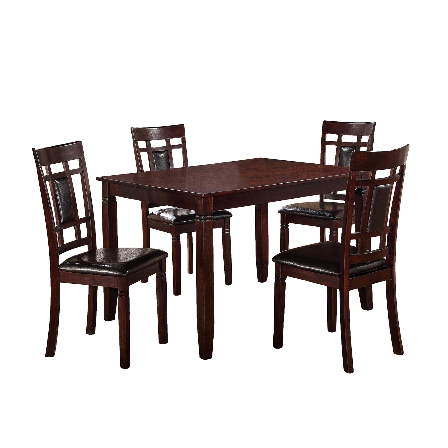 5 Piece Dark Brown Dining Room Set Dark Brown Seats 4 Dining Room Fixed Table 4 Leg Rectangular Dining Table With Chair Rubber Wood