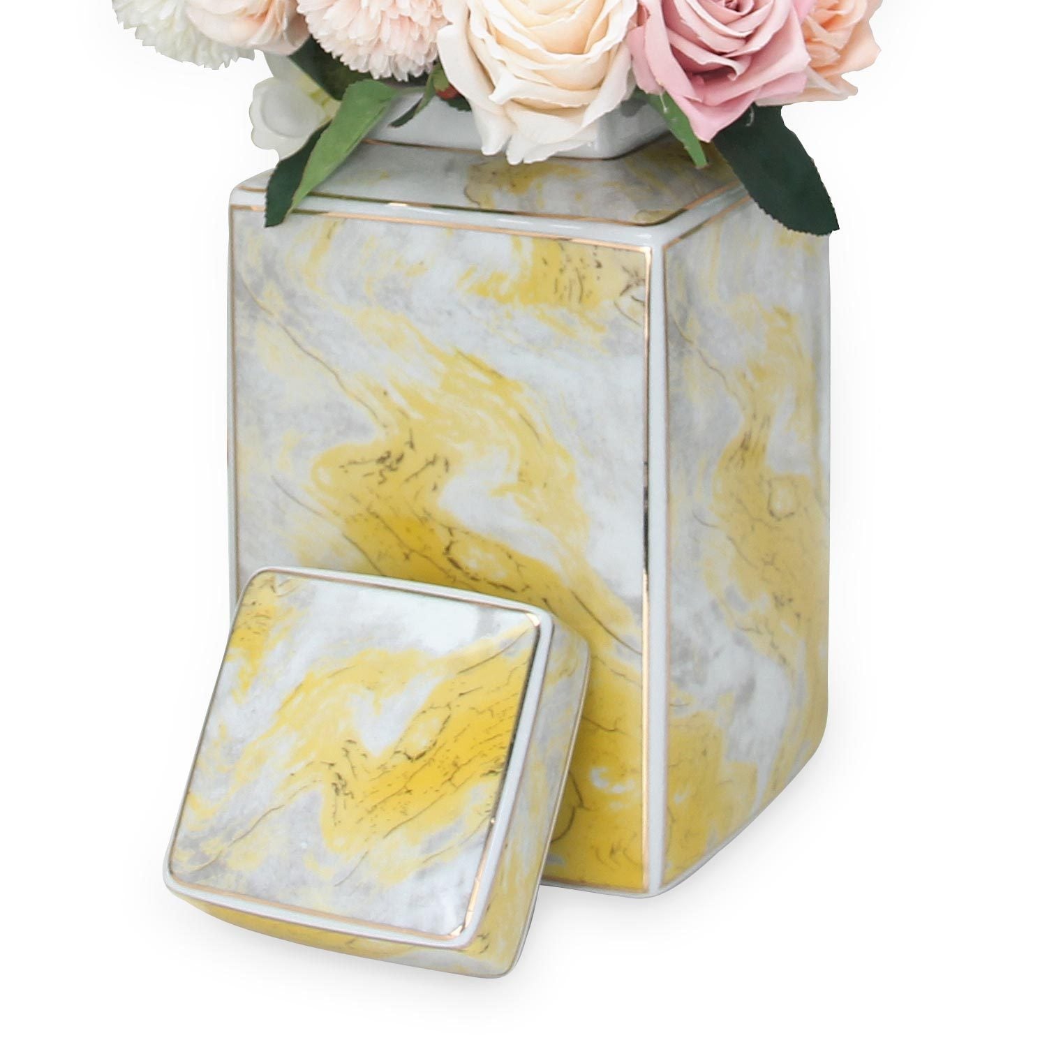 Square Glass Ginger Jar With Gold And Gray Marble Design Gray Ceramic