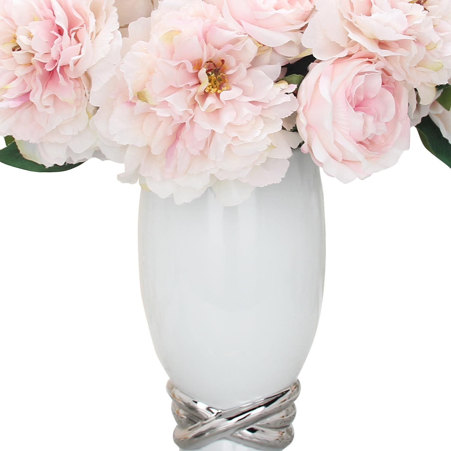 White Ceramic Decorative Jar With Silver Accent And Lid White Ceramic