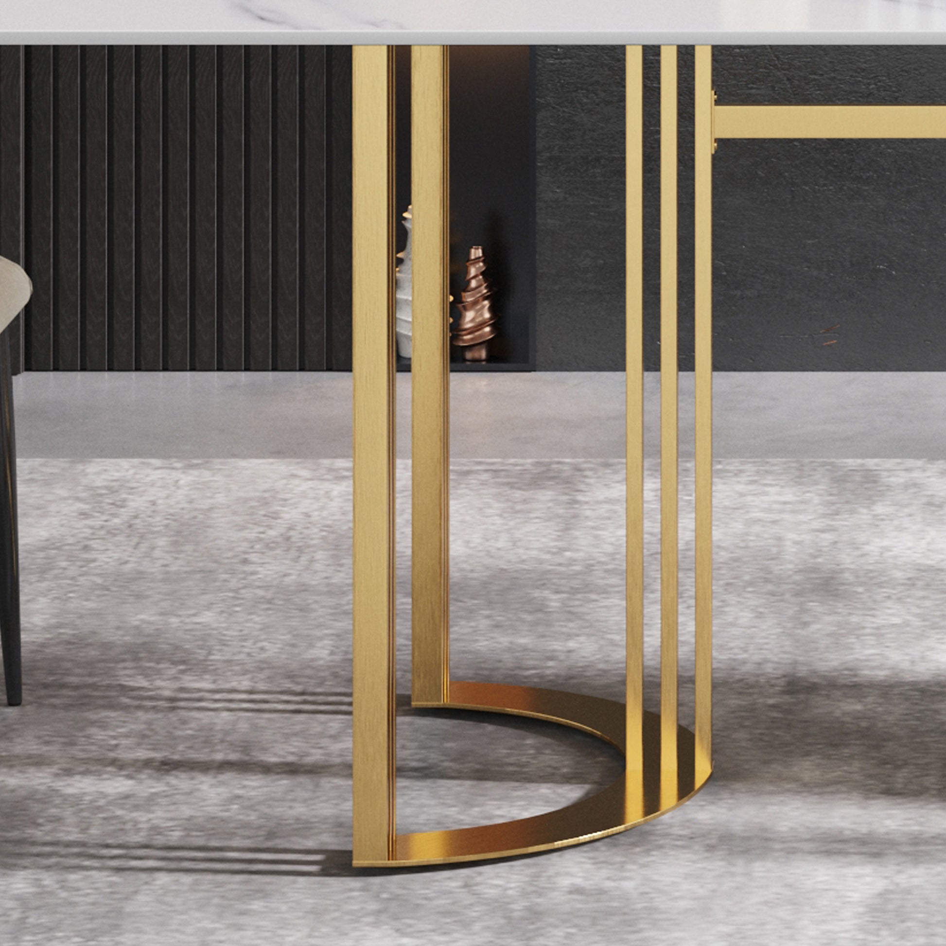 70.87" Modern Artificial Stone White Straight Edge Golden Metal Leg Dining Table Can Accommodate 6 8 People White Metal Sintered Stone