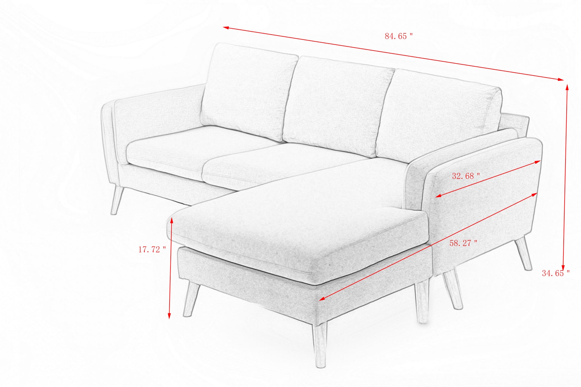 3020 L Shaped Sofa With Footrests Can Be Left And Right Interchangeable Plus Double Armrests 84.6" Light Gray Sofa Suitable For Living Room Apartment Light Grey Fabric