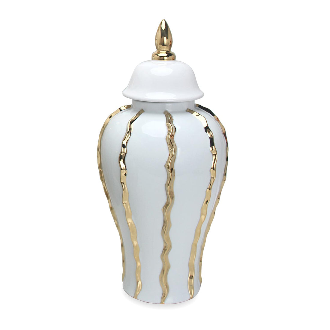 Elegant White Ceramic Ginger Jar With Gold Accents Timeless Home Decor White Ceramic