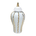 Elegant White Ceramic Ginger Jar With Gold Accents Timeless Home Decor White Ceramic