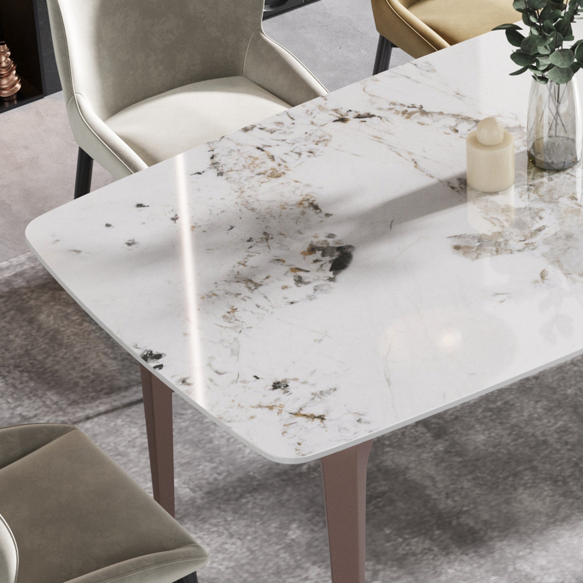 70.87"Modern Artificial Stone Pandora White Curved Metal Leg Dining Table Can Accommodate 6 8 People Antique White Metal Sintered Stone