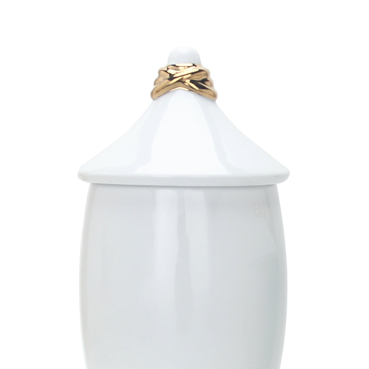 White Ceramic Decorative Jar With Gold Accent And Lid White Ceramic