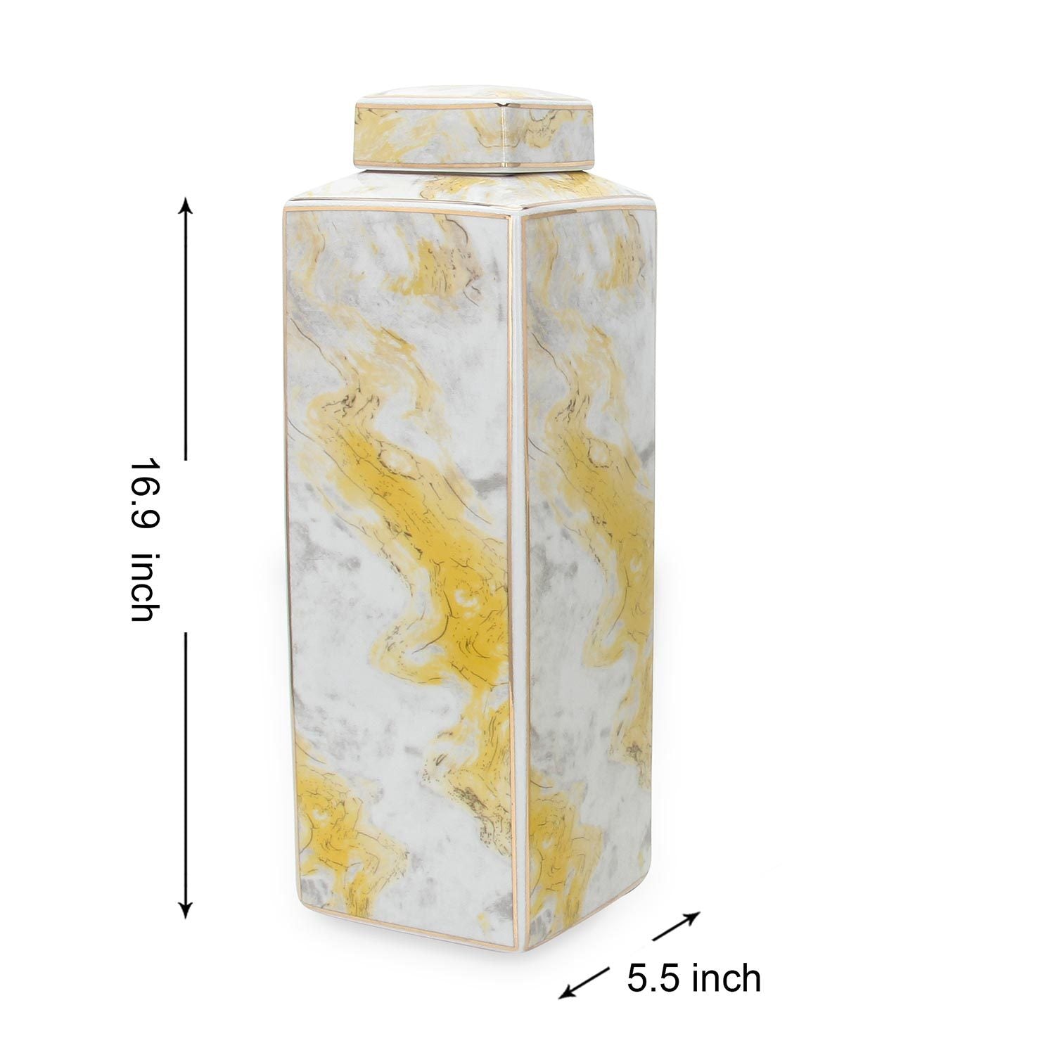 Square Glass Ginger Jar With Gold And Gray Marble Design Gray Ceramic