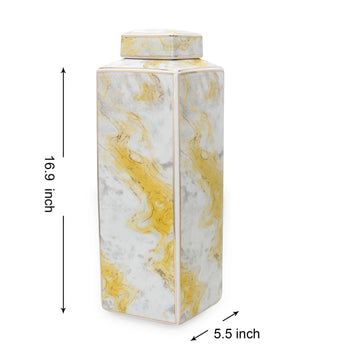 Square Glass Ginger Jar With Gold And Gray Marble Design Gray Ceramic