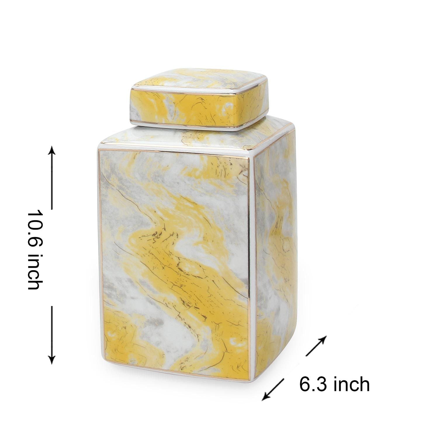 Square Glass Ginger Jar With Gold And Gray Marble Design Gray Ceramic