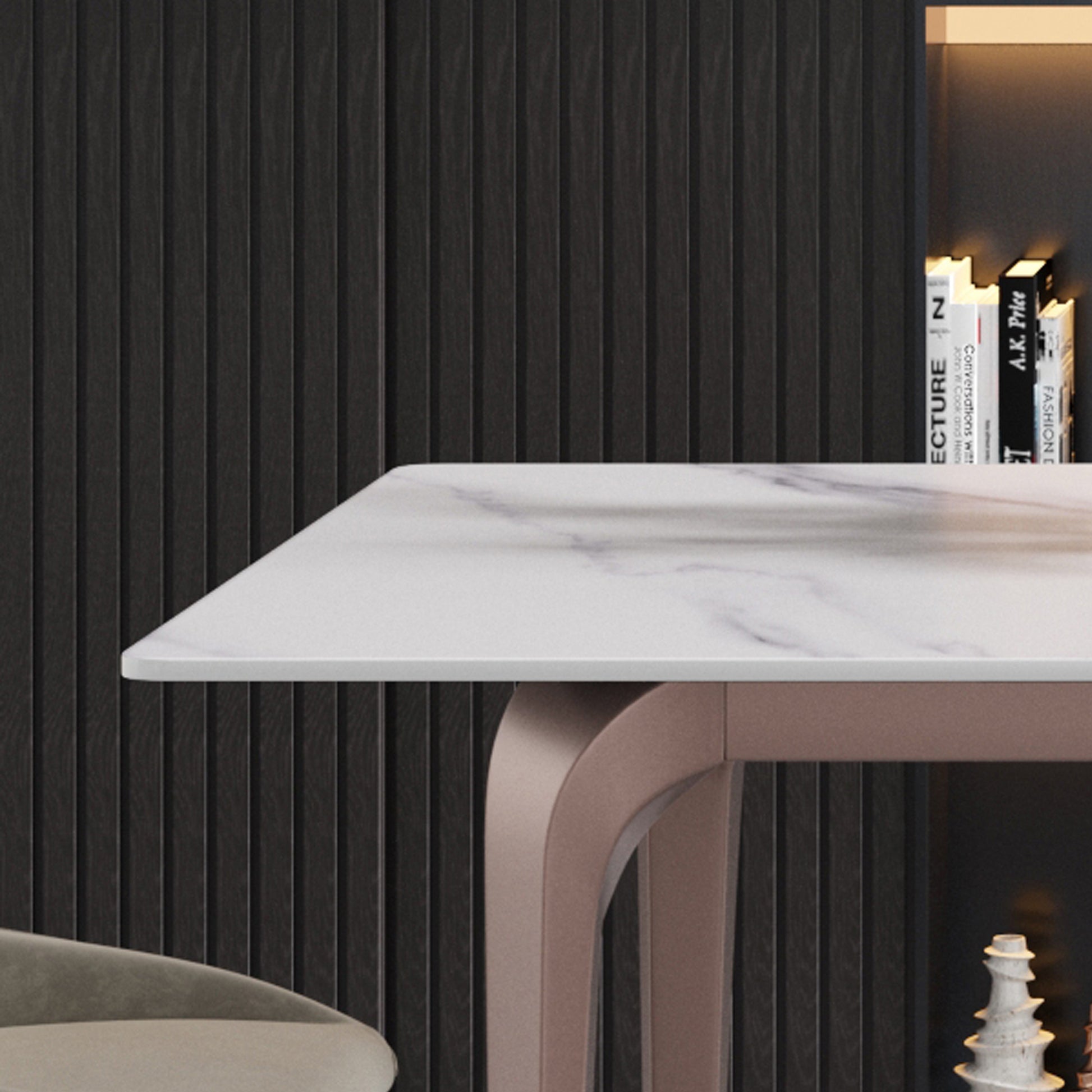 70.87" Modern Artificial Stone White Straight Edge Metal Leg Dining Table Can Accommodate 6 8 People White Metal Sintered Stone