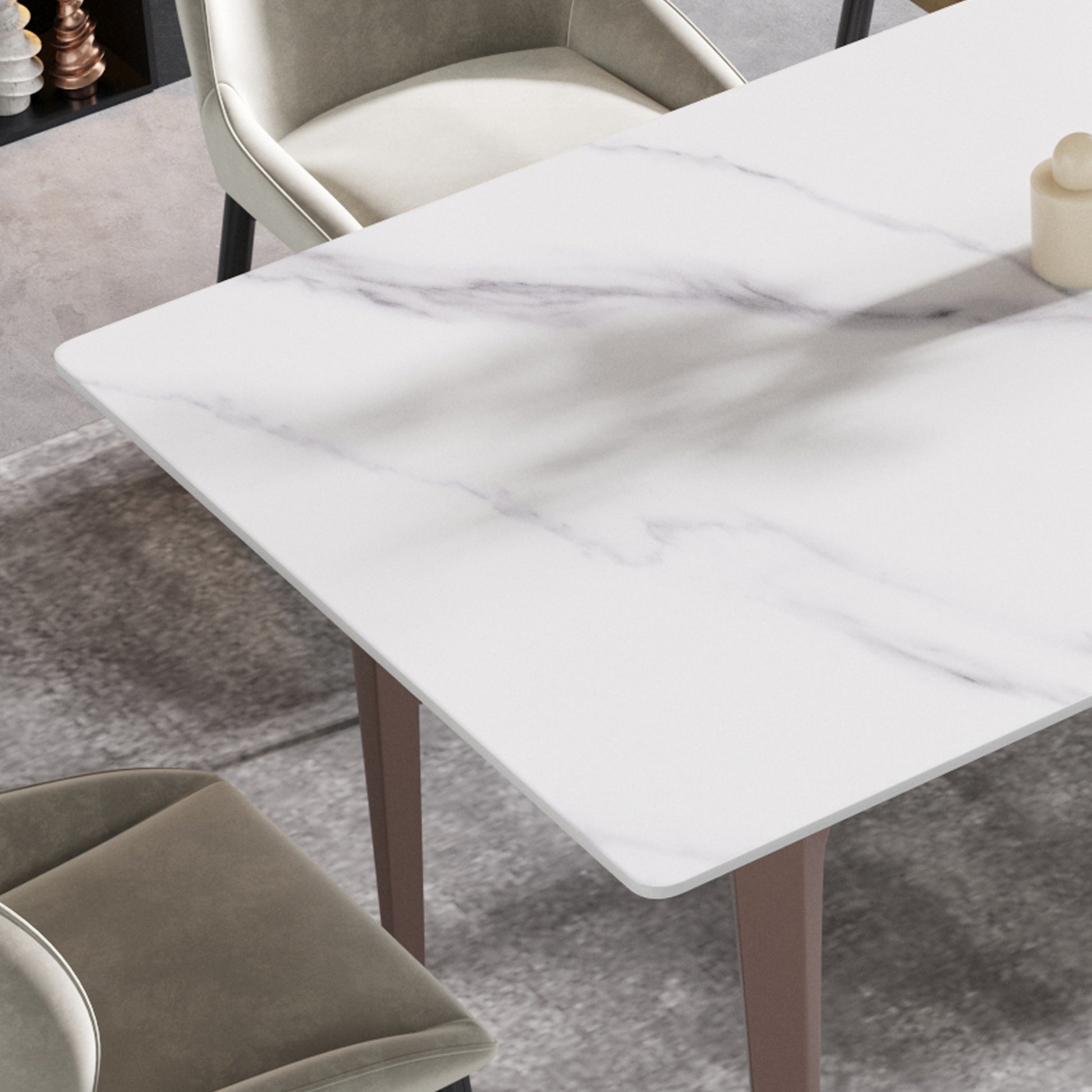 70.87" Modern Artificial Stone White Straight Edge Metal Leg Dining Table Can Accommodate 6 8 People White Metal Sintered Stone
