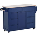 Kitchen Cart With Rubber Wood Countertopkitchen Island Has 8 Handle Free Drawers Including A Flatware Organizer And 5 Wheels For Kitchen Dinning Room, Dark Blue Blue Mdf