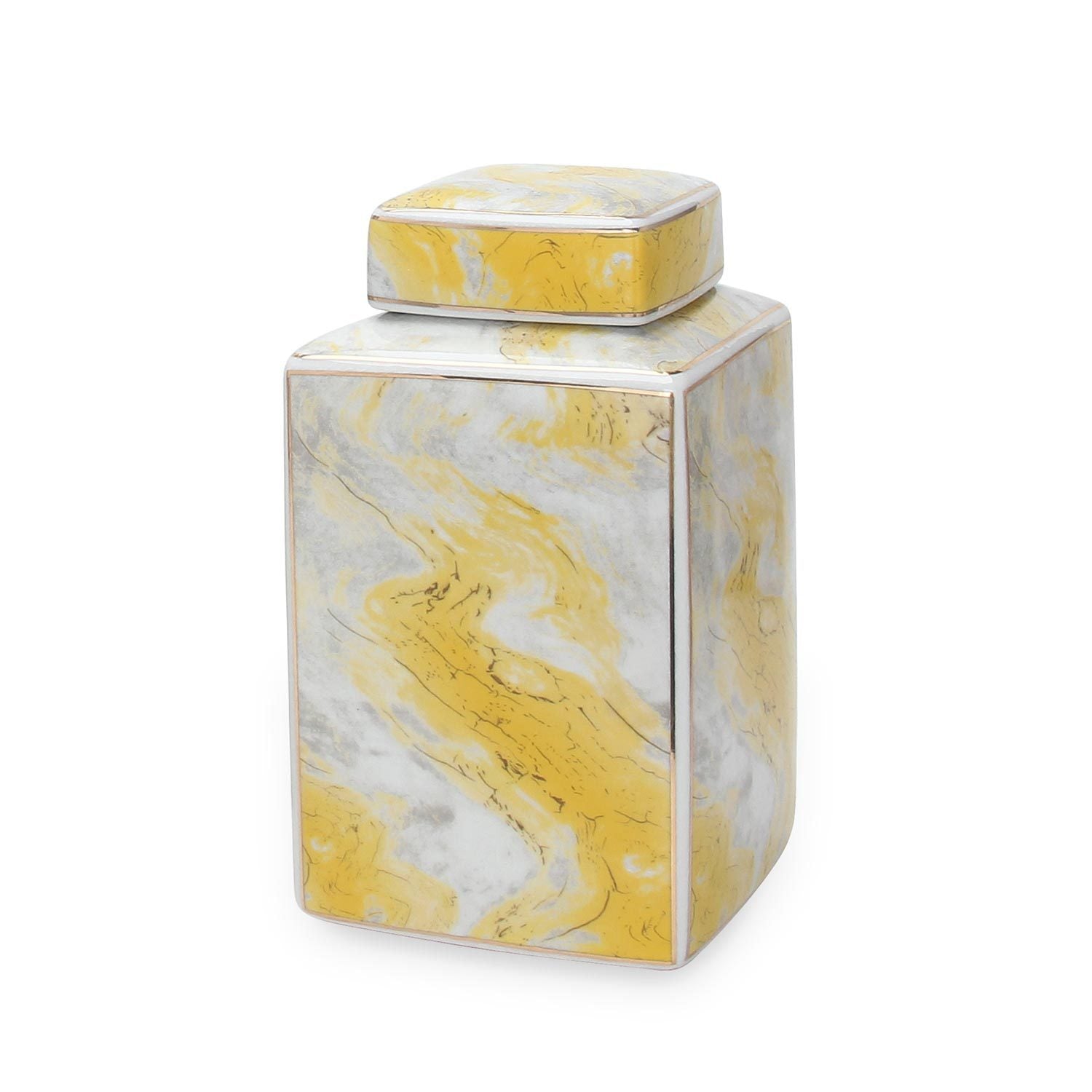 Square Glass Ginger Jar With Gold And Gray Marble Design Gray Ceramic