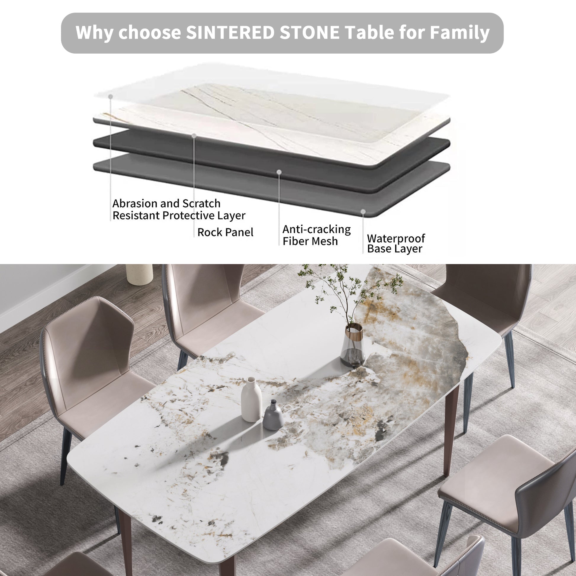 70.87"Modern Artificial Stone Pandora White Curved Metal Leg Dining Table Can Accommodate 6 8 People Antique White Metal Sintered Stone
