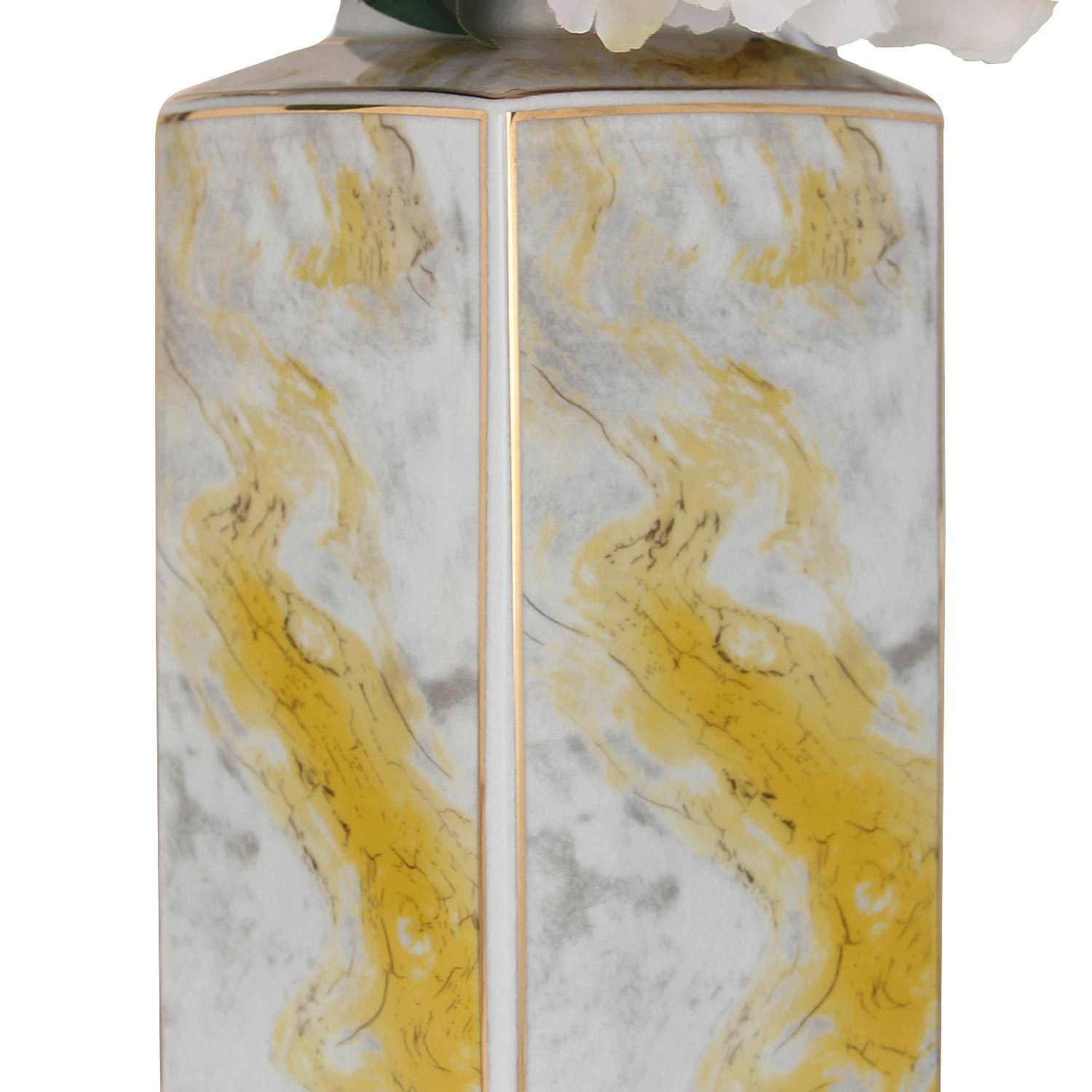 Square Glass Ginger Jar With Gold And Gray Marble Design Gray Ceramic