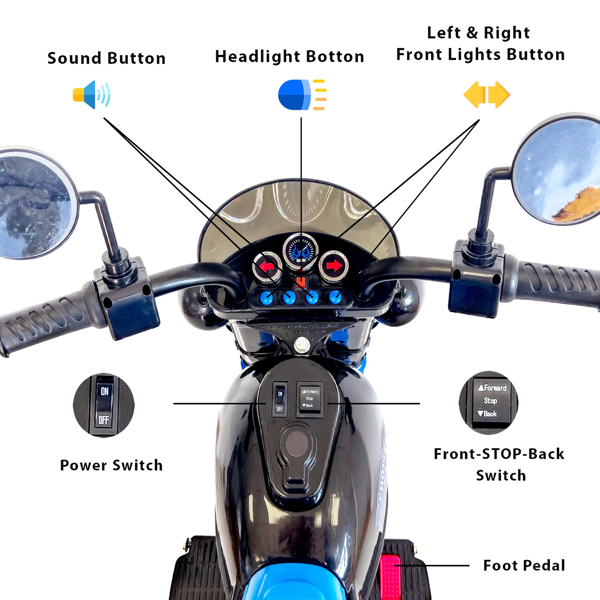 Kids Ride On Motorcycle Toy, 3 Wheel Chopper Motorbike With Led Colorful Headlights, Blue Riding On Electric Battery Powered Harley Motorcycle For Boys Girls Blue Polypropylene