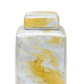 Square Glass Ginger Jar With Gold And Gray Marble Design Gray Ceramic