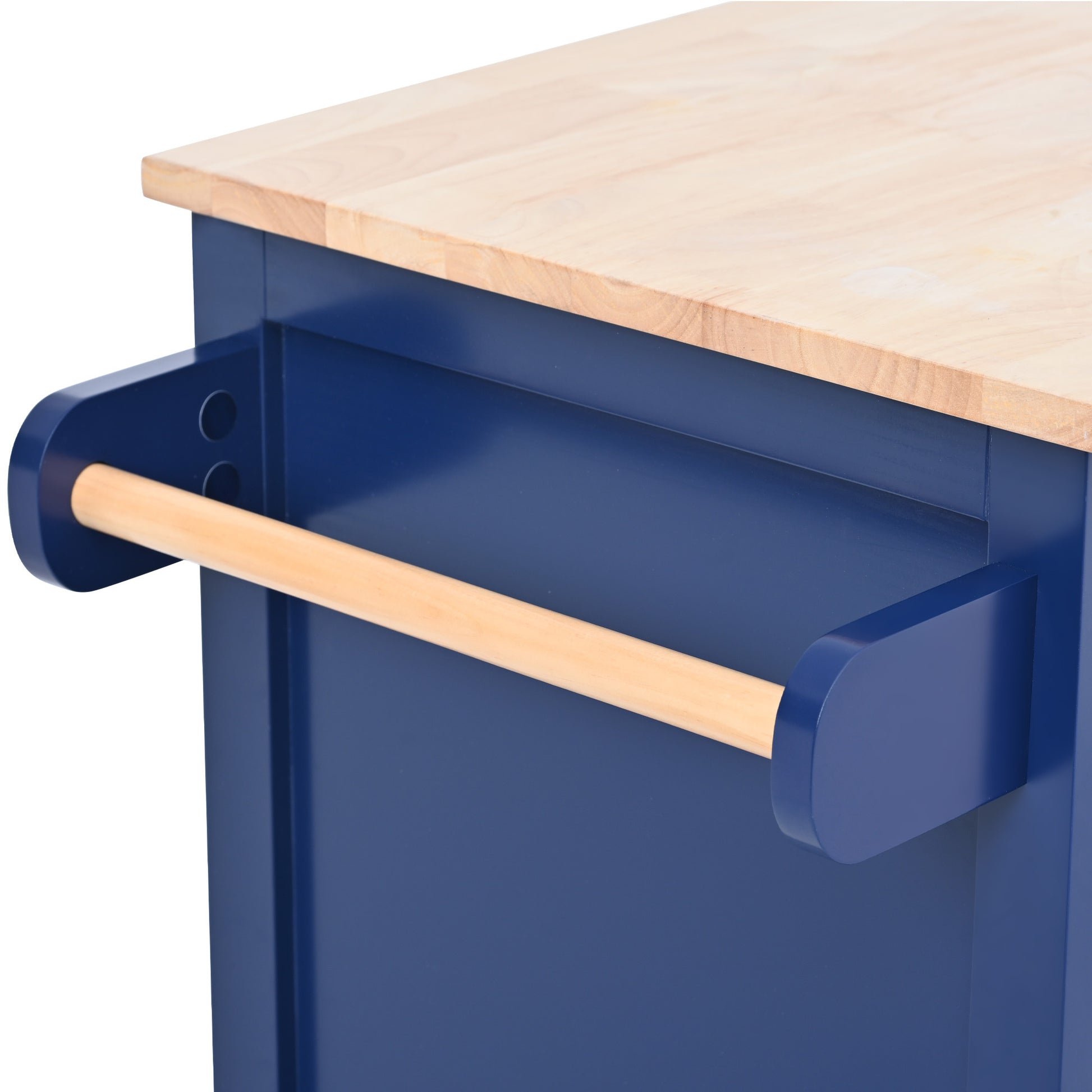 Kitchen Cart With Rubber Wood Countertopkitchen Island Has 8 Handle Free Drawers Including A Flatware Organizer And 5 Wheels For Kitchen Dinning Room, Dark Blue Blue Mdf