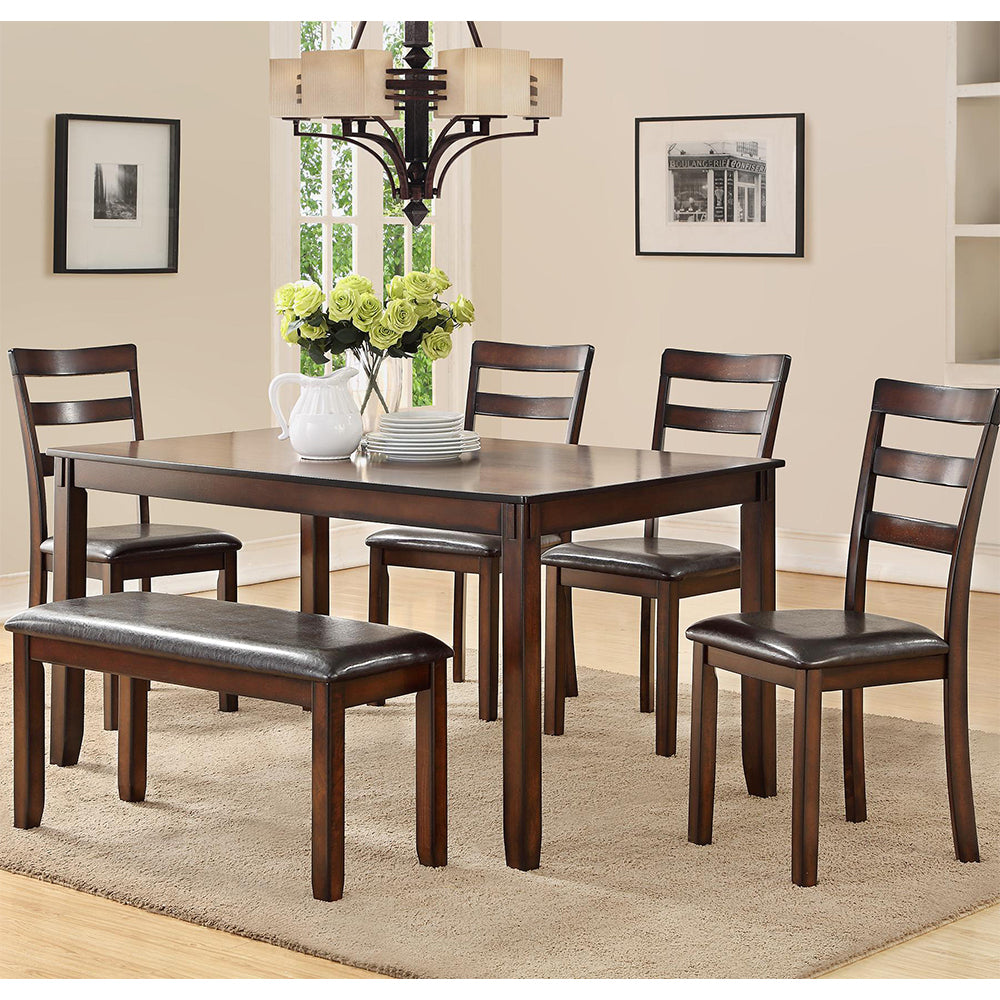 Modern 6 Piece Dining Set, Brown Brown Ladder Back Dining Room Classic 4 Leg Rectangular Mdf