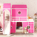 Full Size Loft Bed With Slide Pink Tent And Tower Pink Full Pink Solid Wood